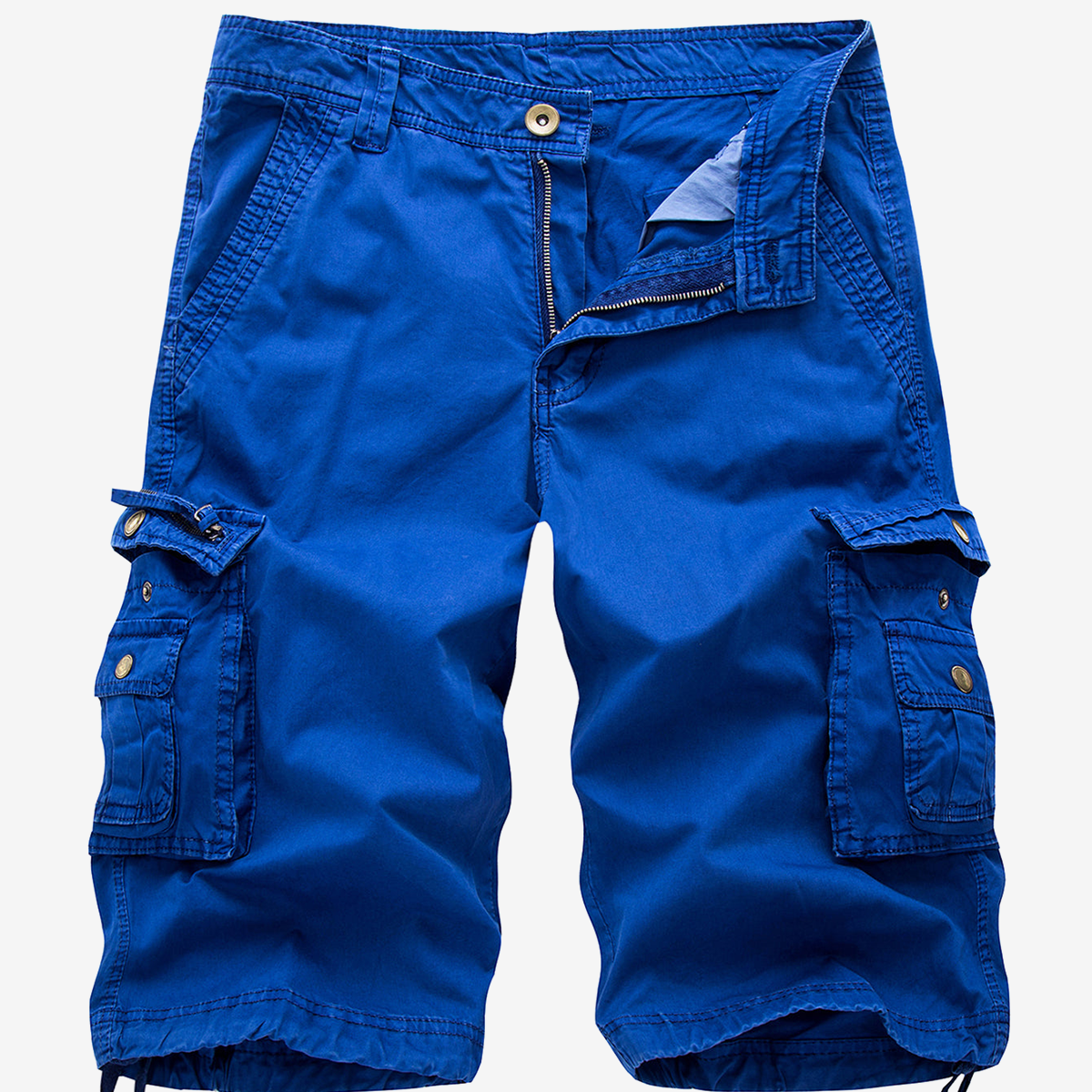 Men's Plus Size Solid Color Casual Outdoor Multi-Pocket Cotton Shorts