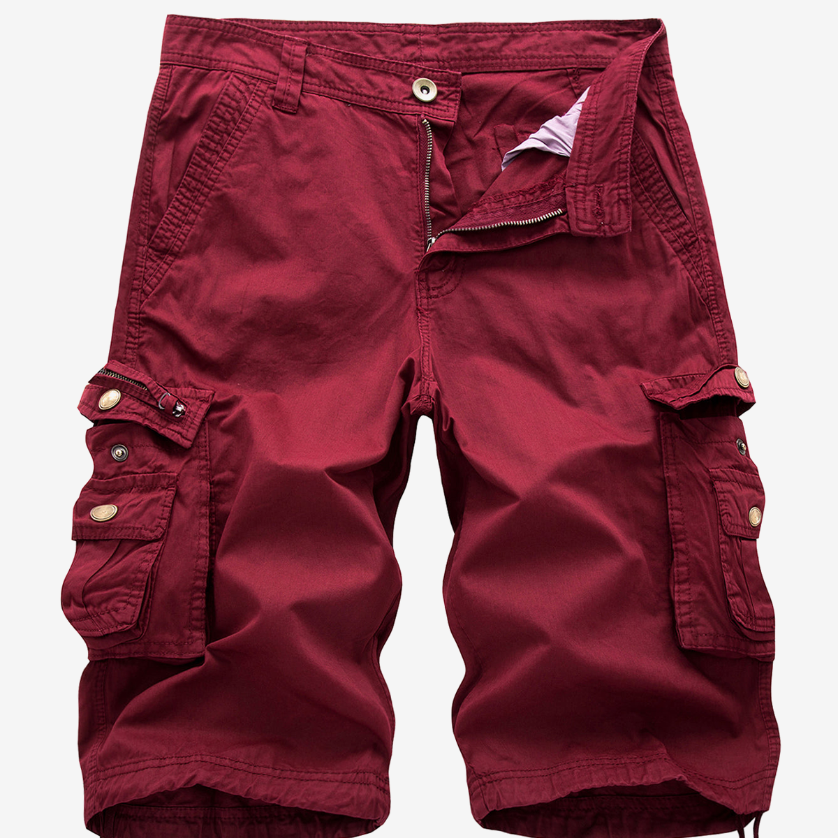 Men's Plus Size Solid Color Casual Outdoor Multi-Pocket Cotton Shorts