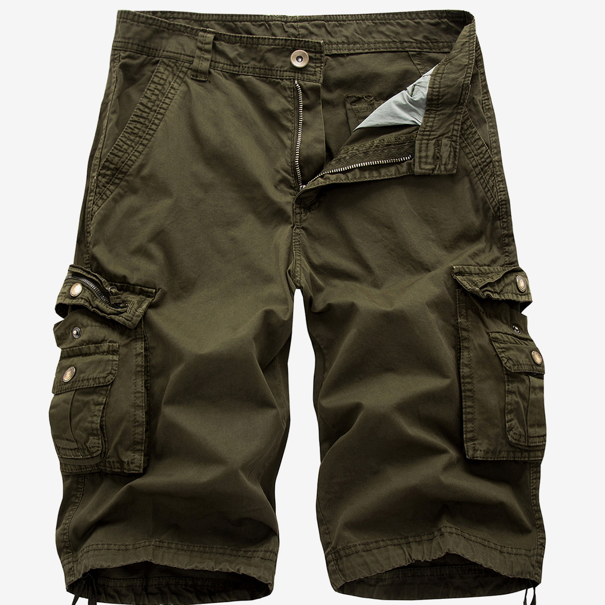 Men's Plus Size Solid Color Casual Outdoor Multi-Pocket Cotton Shorts