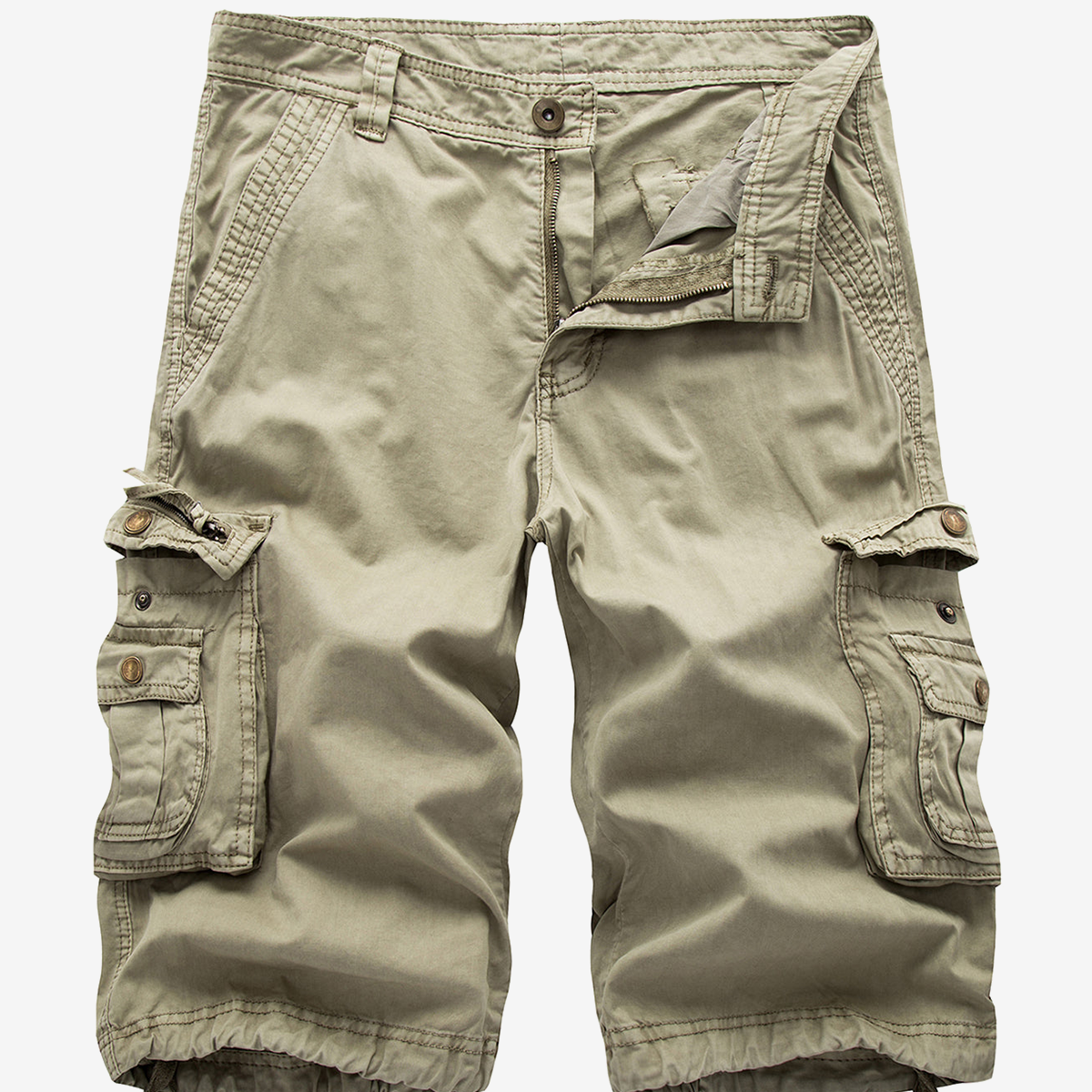 Men's Plus Size Solid Color Casual Outdoor Multi-Pocket Cotton Shorts