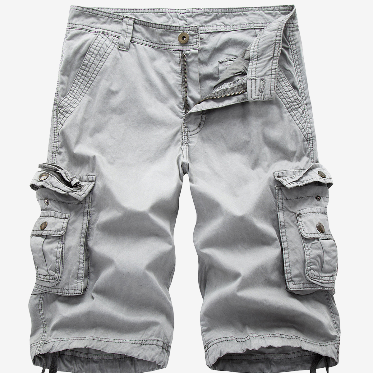 Men's Plus Size Solid Color Casual Outdoor Multi-Pocket Cotton Shorts