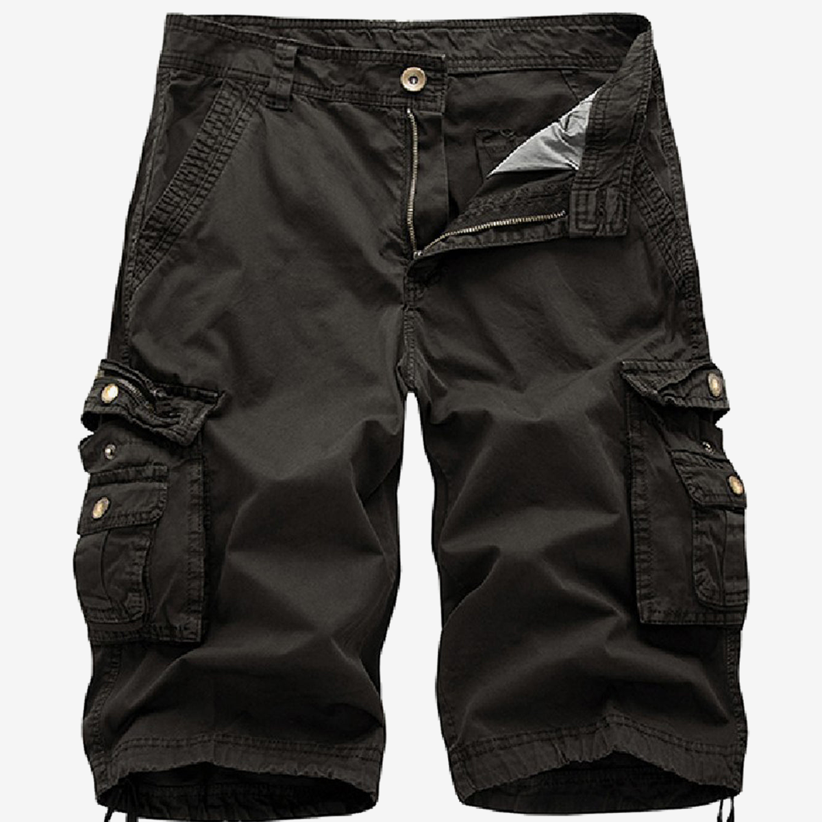 Men's Plus Size Solid Color Casual Outdoor Multi-Pocket Cotton Shorts
