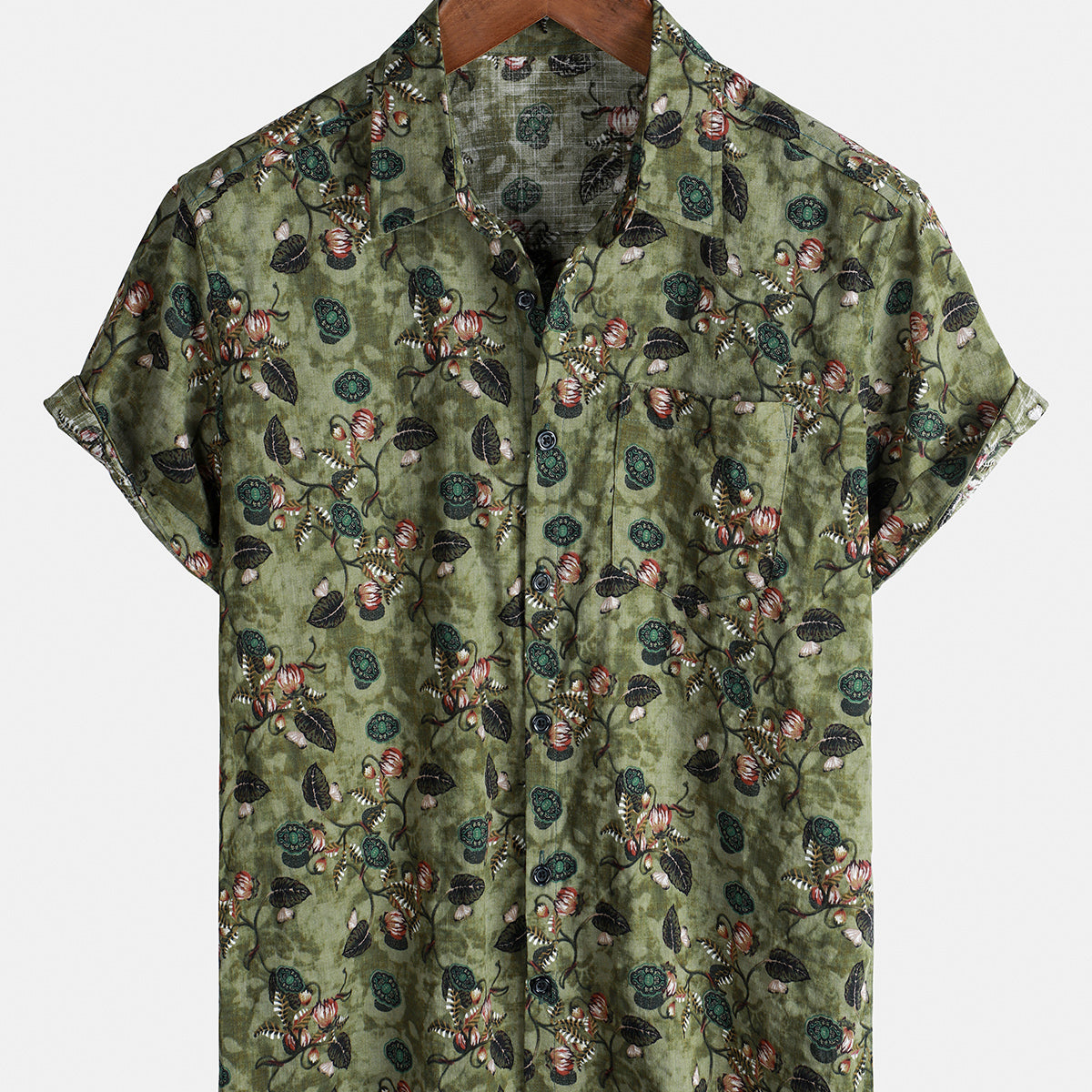 Men's Floral Green Slim Fit Casual Shirt
