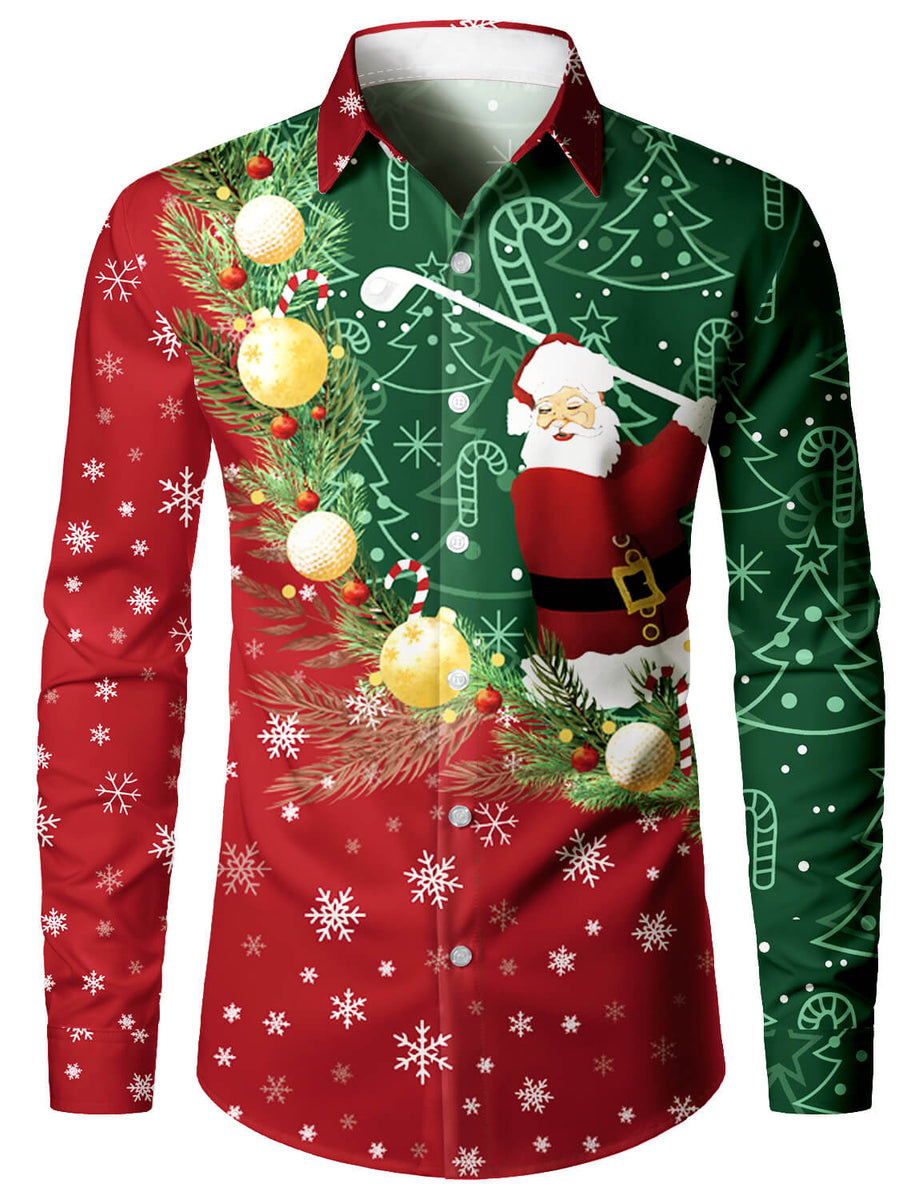Christmas Cat Print Men's Golf Shirts