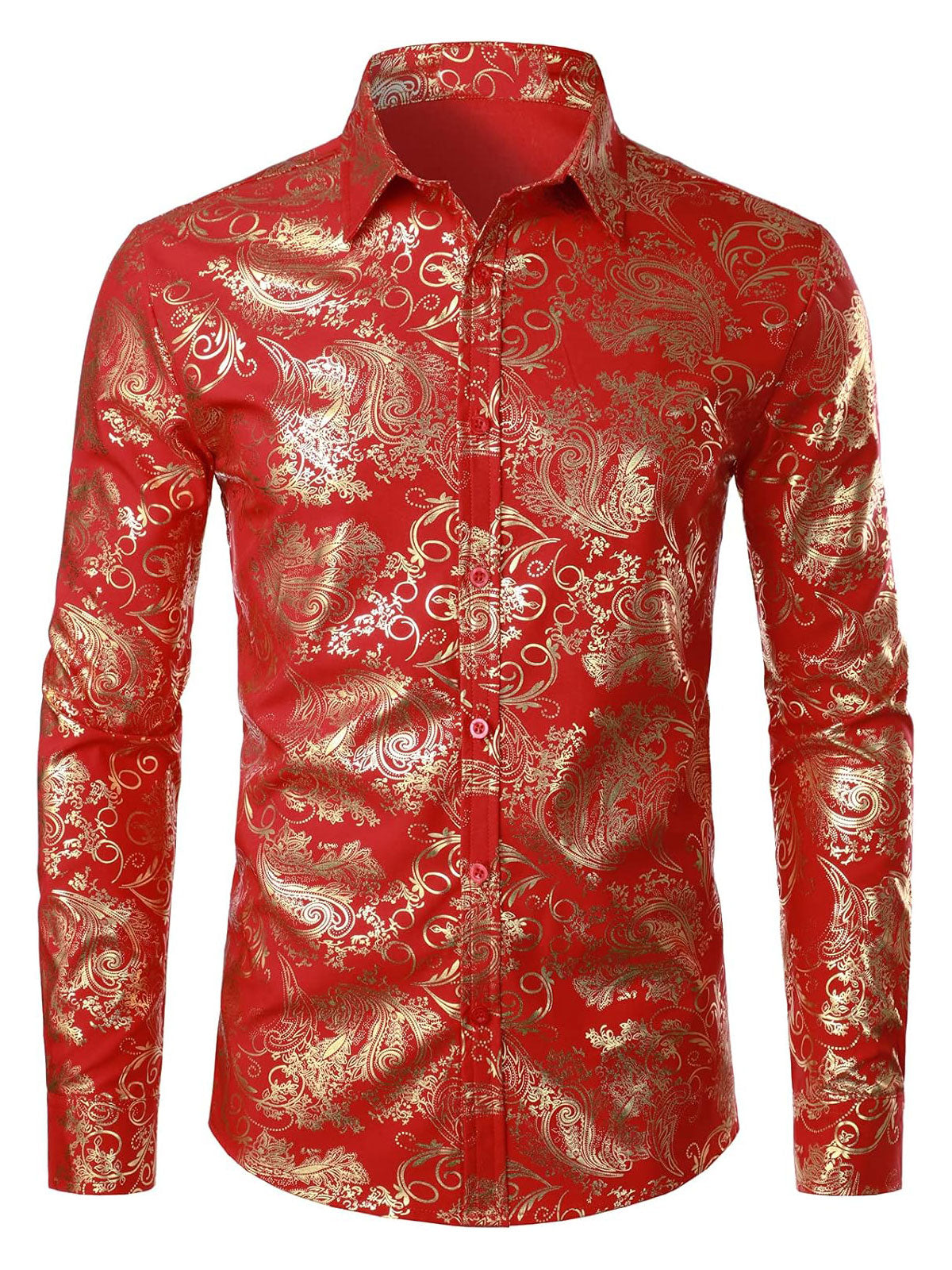 Men's Luxury Paisley Shiny Floral Print Button Down Dress Shirts