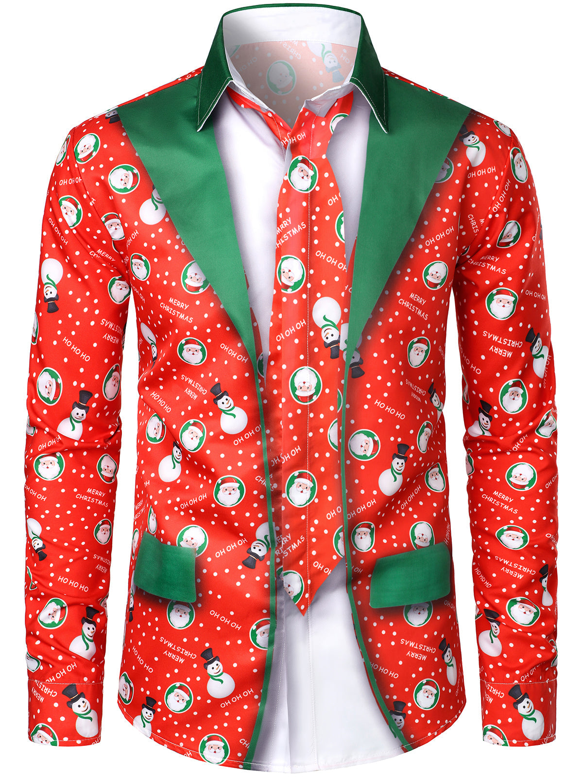 Men's Christmas Snowman Santa Print Funny Outfit Long Sleeve Shirt