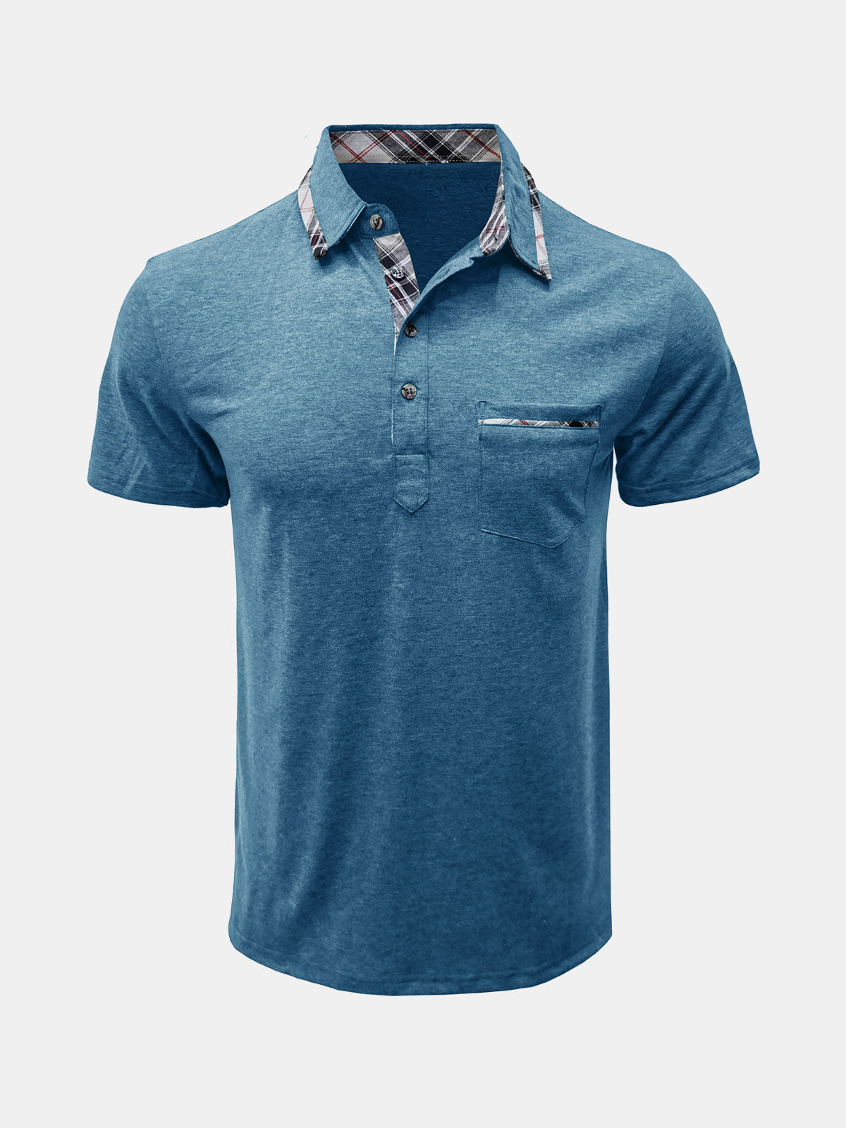 Men's Summer Casual Plaid Breathable Pocket Short Sleeve Polo Shirt