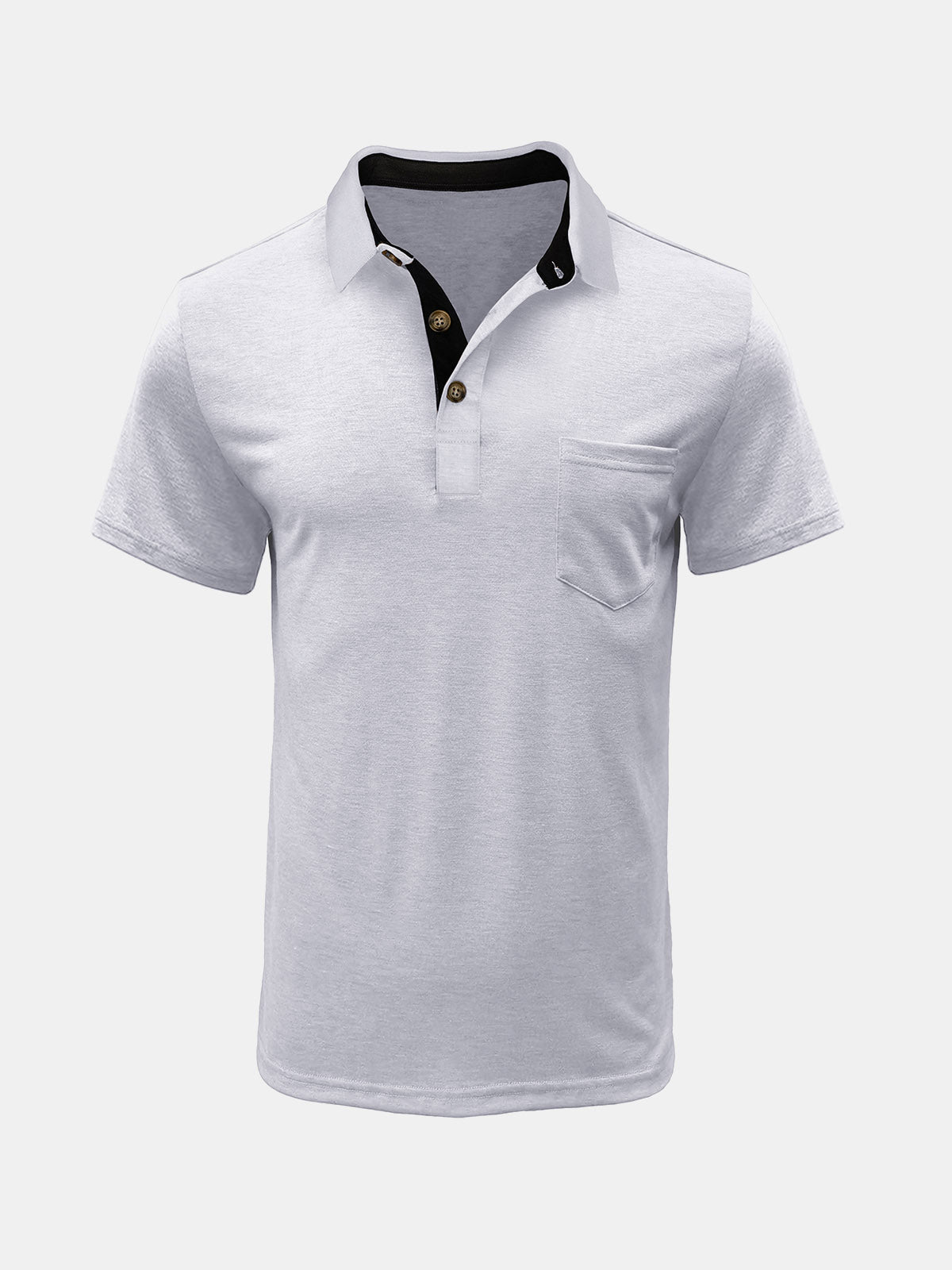 Men's Summer Casual Breathable Pocket Solid Color Short Sleeve Polo Shirt
