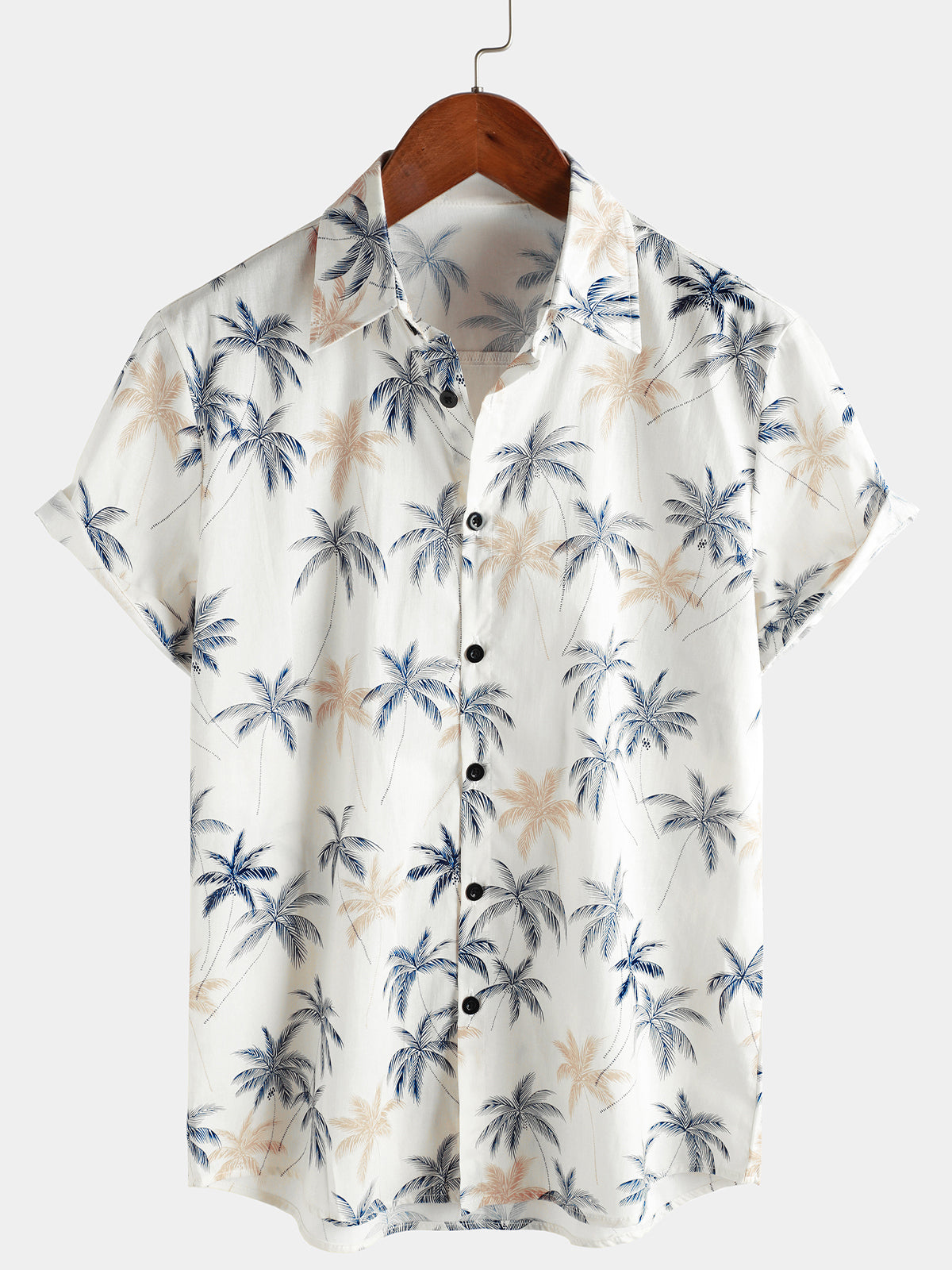 Men's 100% Cotton Hawaiian Palm Tree Short Sleeve Button Beach Shirt