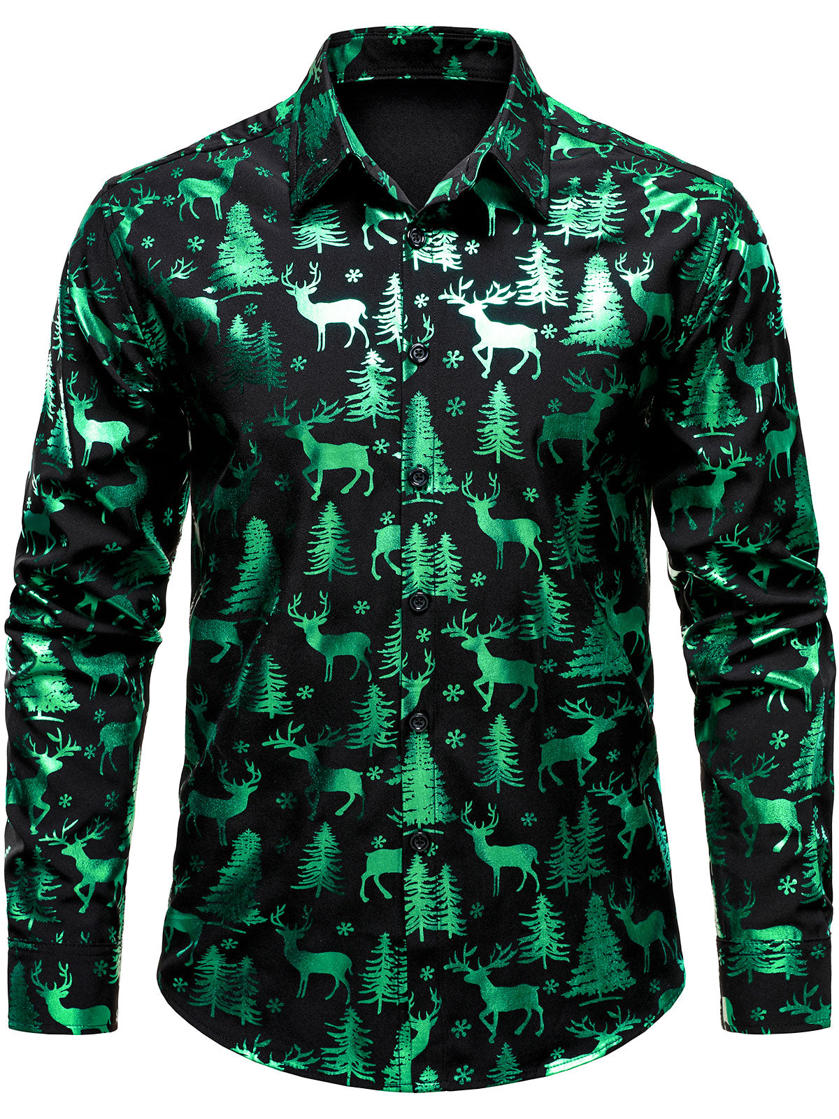 Men's Christmas Reindeer Festive Print Black Long Sleeve Shirt