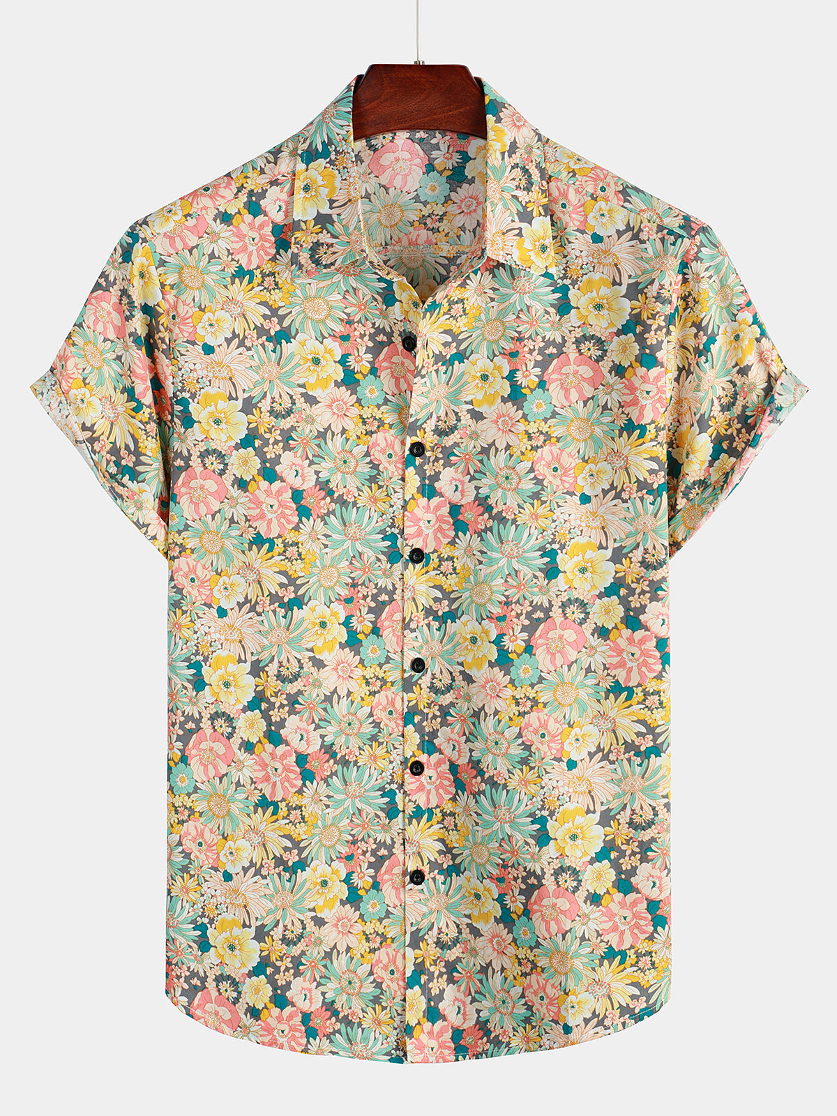 Men's Vintage Floral Cotton Casual Button Up Summer Short Sleeve Shirt