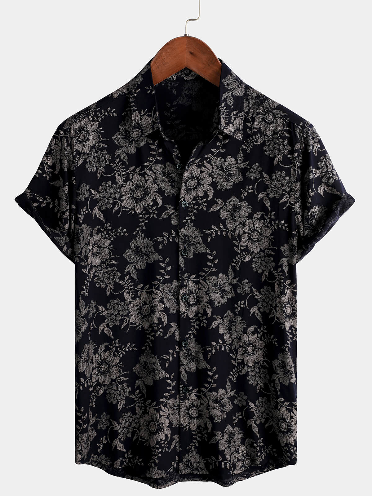 Men's Floral Print Vintage Flower Hawaiian Soft Rayon Short Sleeve Shirt