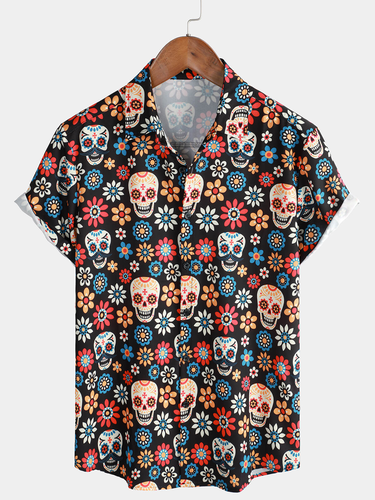 Men's Sugar Skull Punk Rock Holiday Cool Beach Short Sleeve Summer Shirt