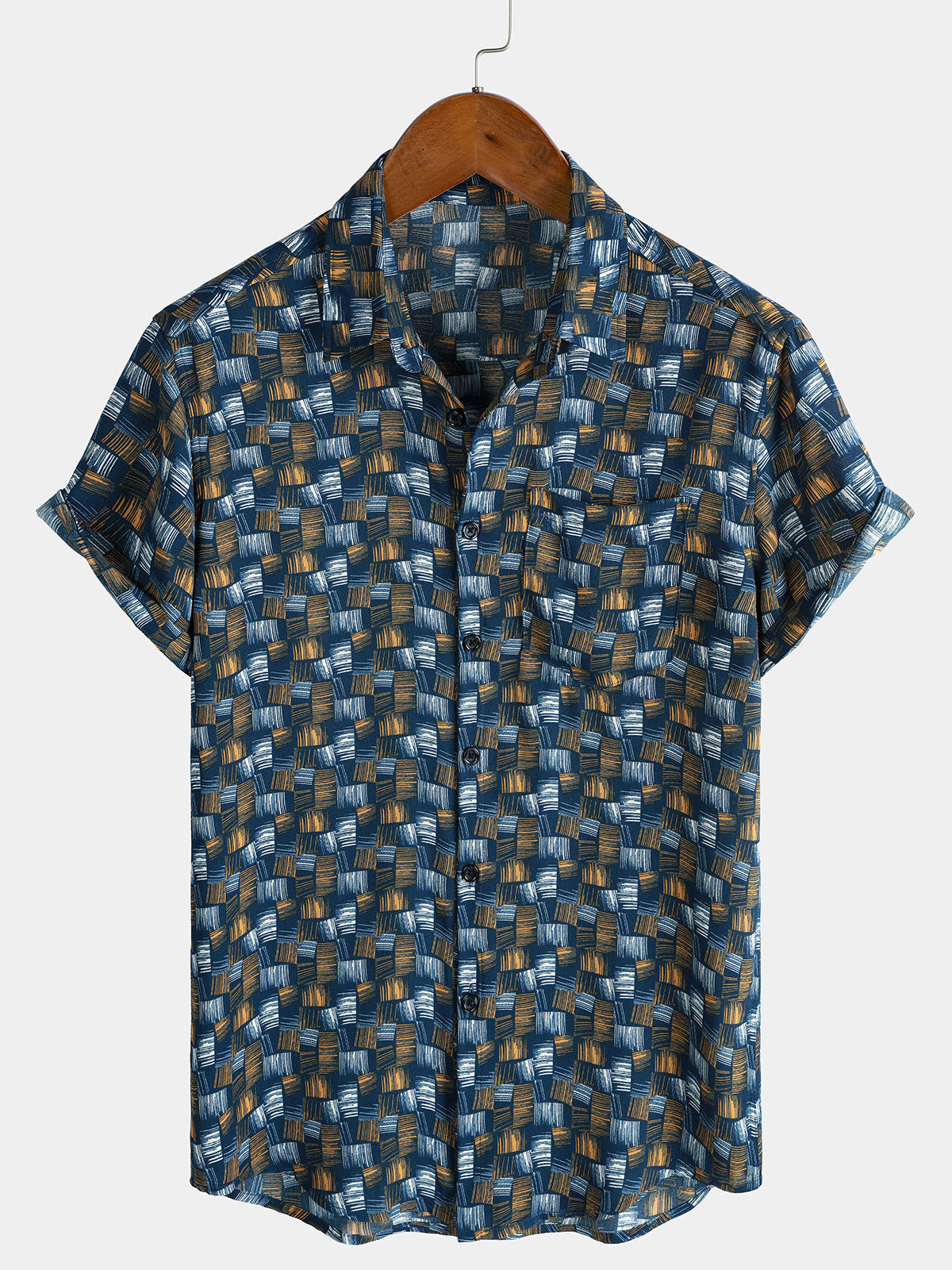 Men's Blue Casual Summer Holiday Retro Short Sleeve Shirt