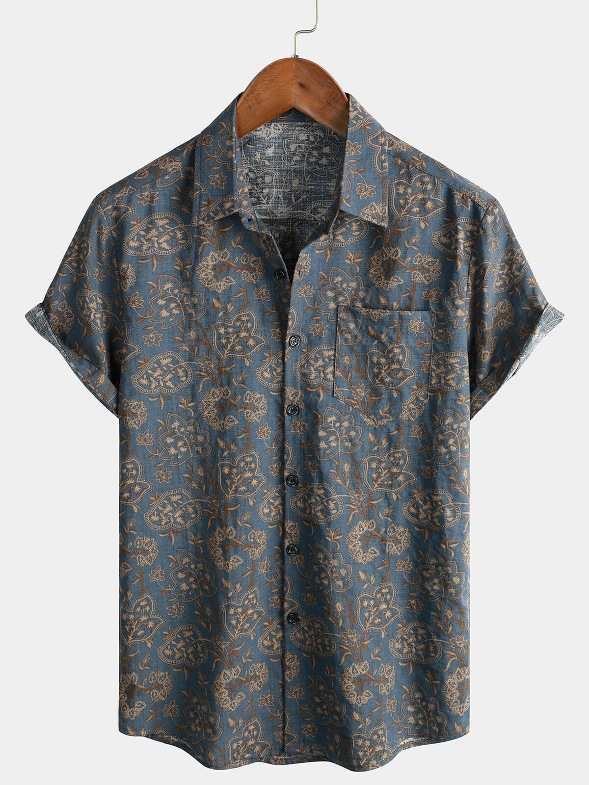 Men's Paisley Vintage Floral 70s Retro Button Up Beach Short Sleeve Shirt