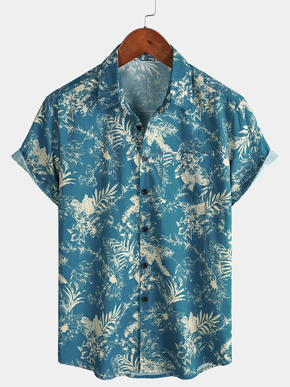 Men's Tropical Floral Print Breathable Cotton Cool Short Sleeve Shirt