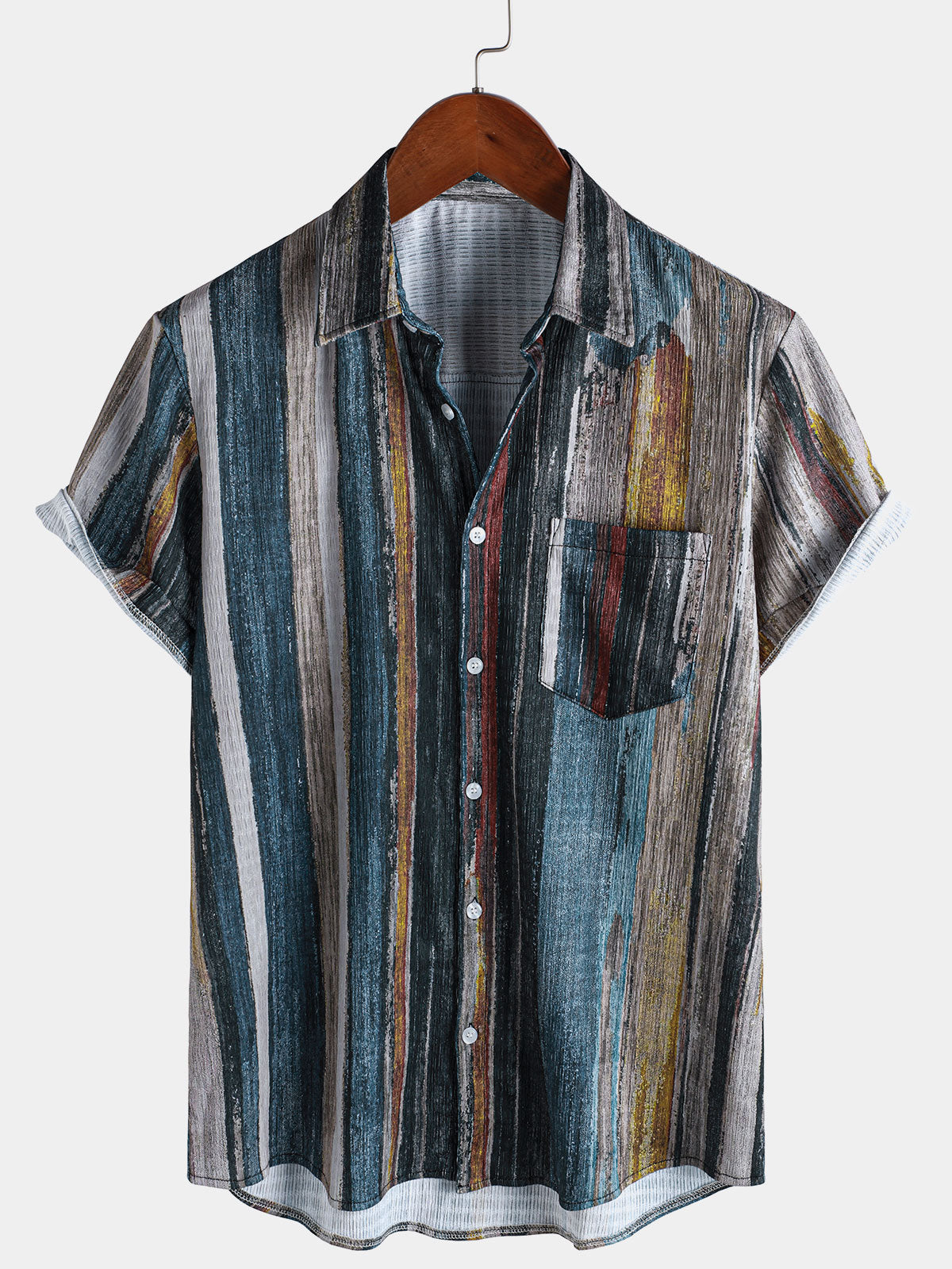 Men's Summer Striped Short Sleeve Hawaiian Shirt