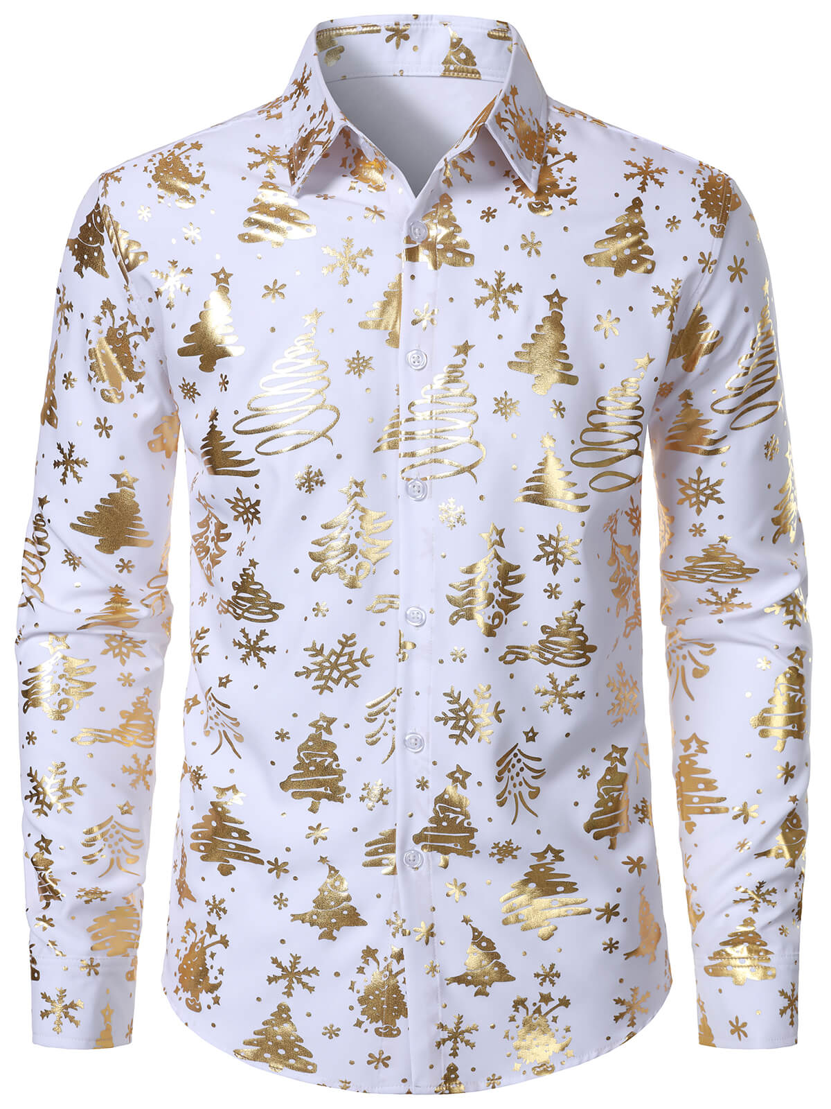 Men's Christmas Print Regular Fit White Long Sleeve Shirt