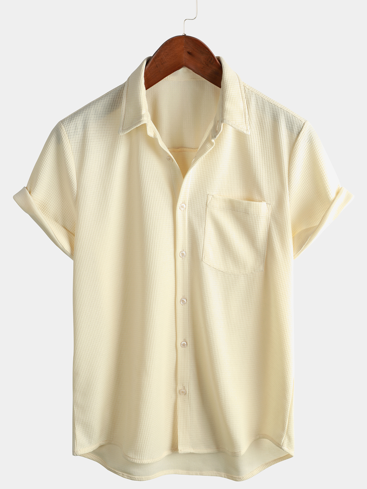 Men's Casual Waffle Short Sleeve Button Up Summer Loose Fit Beach Shirt