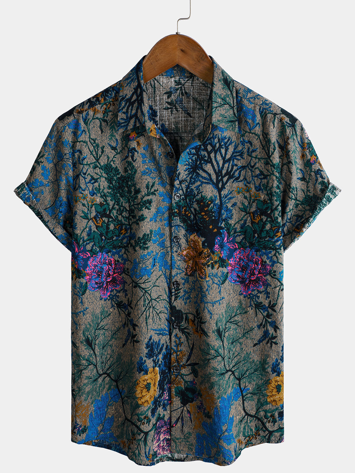 Men's Breathable Retro Floral Pattern Short Sleeve Shirt