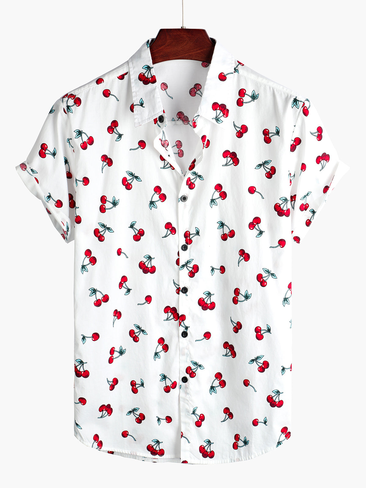Men's Cherry Floral Print Tropical Hawaii Cotton Shirt