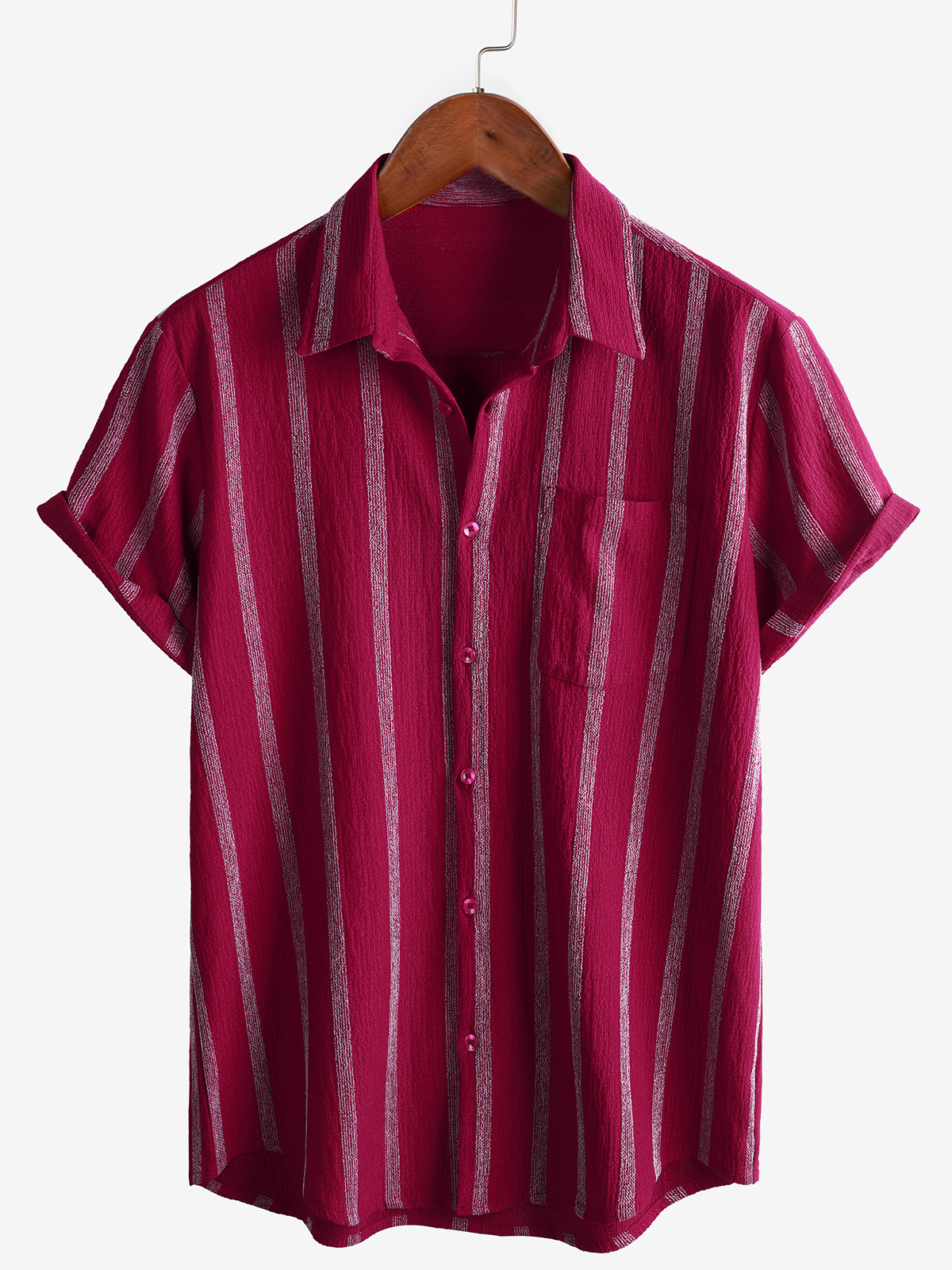 Men's Summer Vertical Striped Pocket Button Up Short Sleeve Shirt