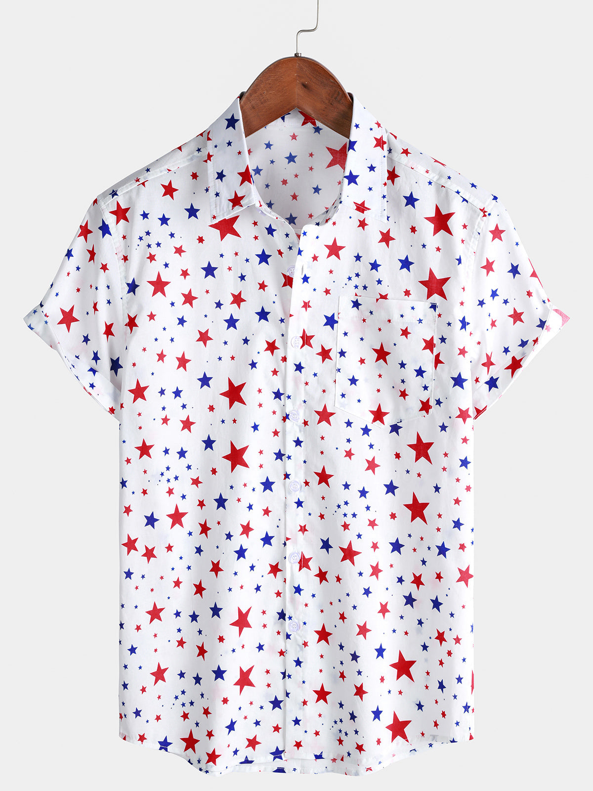 Men's Patriotic Star Print Casual Holiday Short Sleeve Shirt