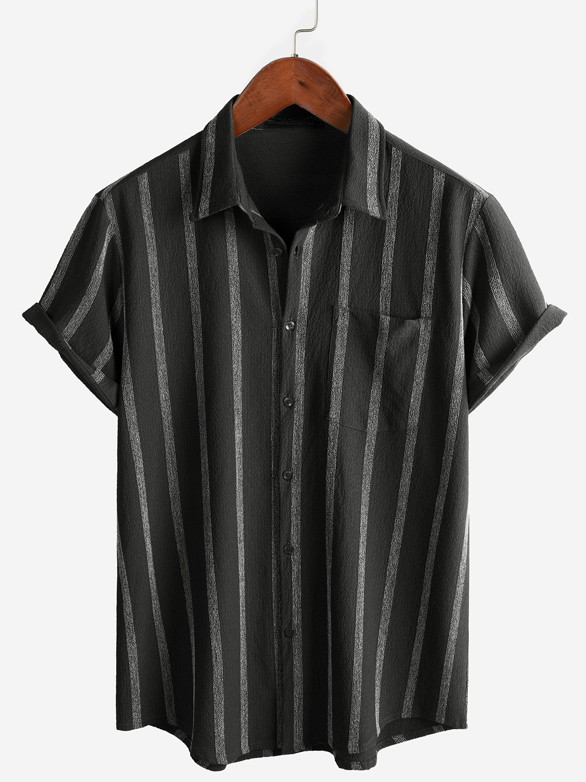 Men's Summer Striped Pocket Button Up Short Sleeve Hawaiian Shirt