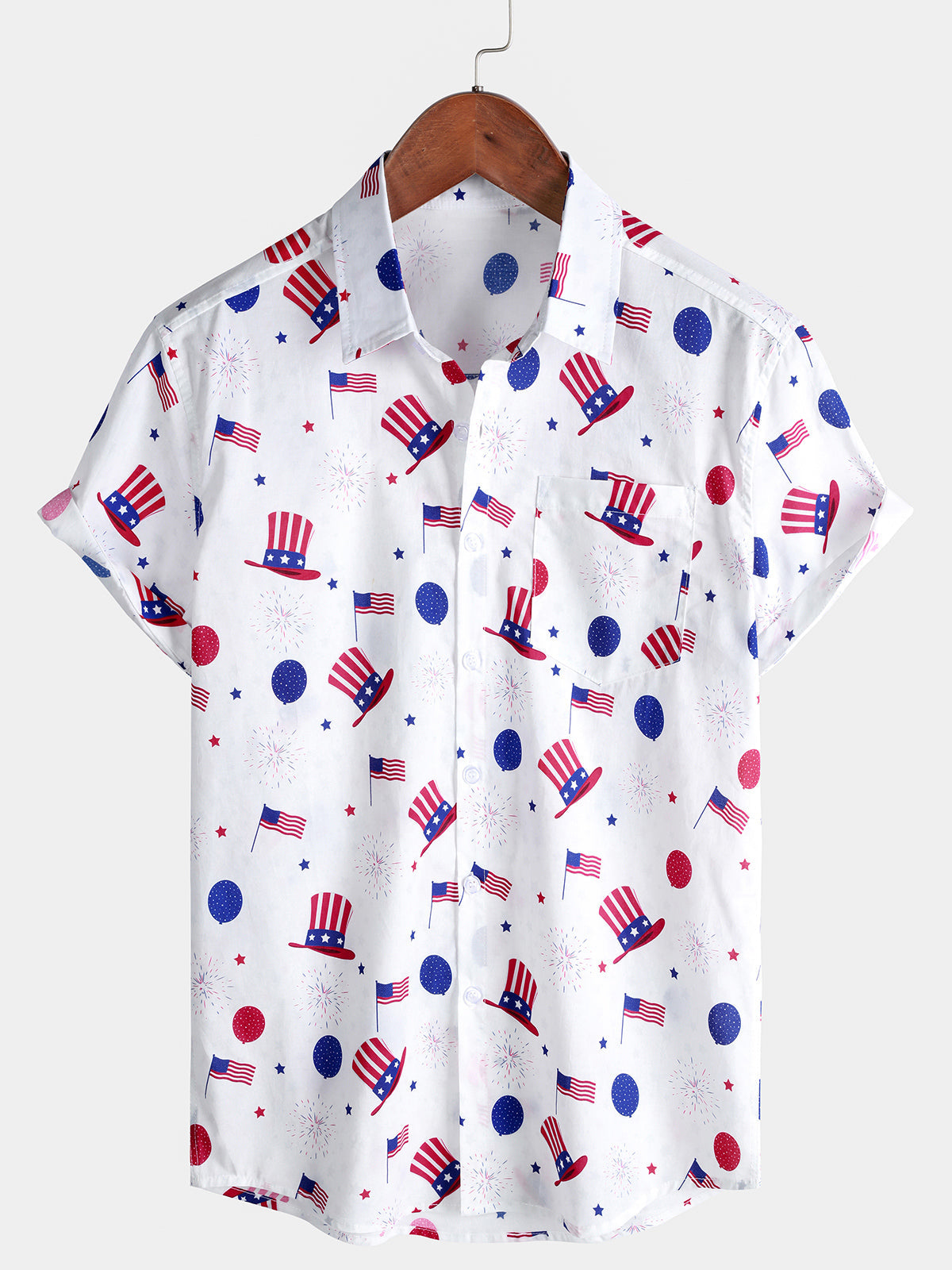 Men's Patriotic American Flag Party Novelty Print Short Sleeve Shirt