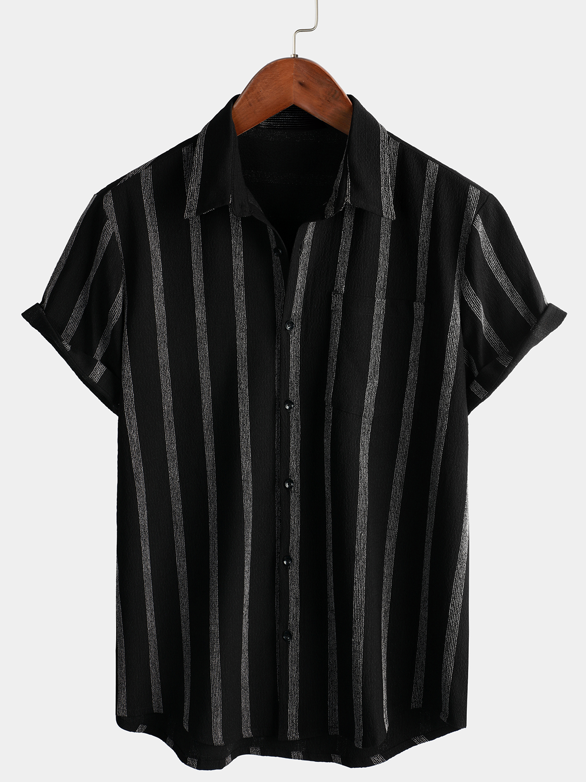 Men's Summer Striped Pocket Button Up Short Sleeve Hawaiian Shirt