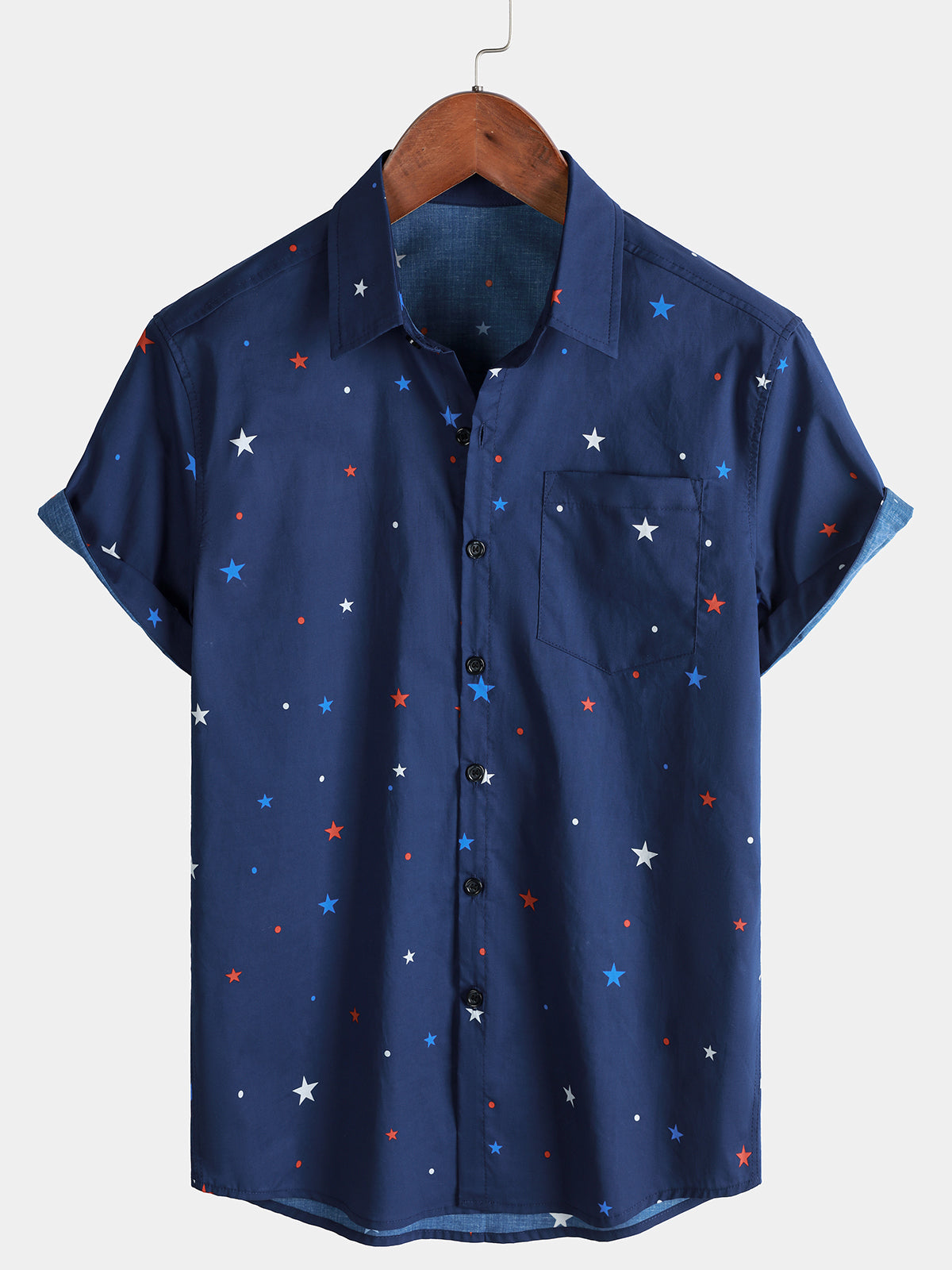 Men's Red White Blue Star Print Short Sleeve Shirt