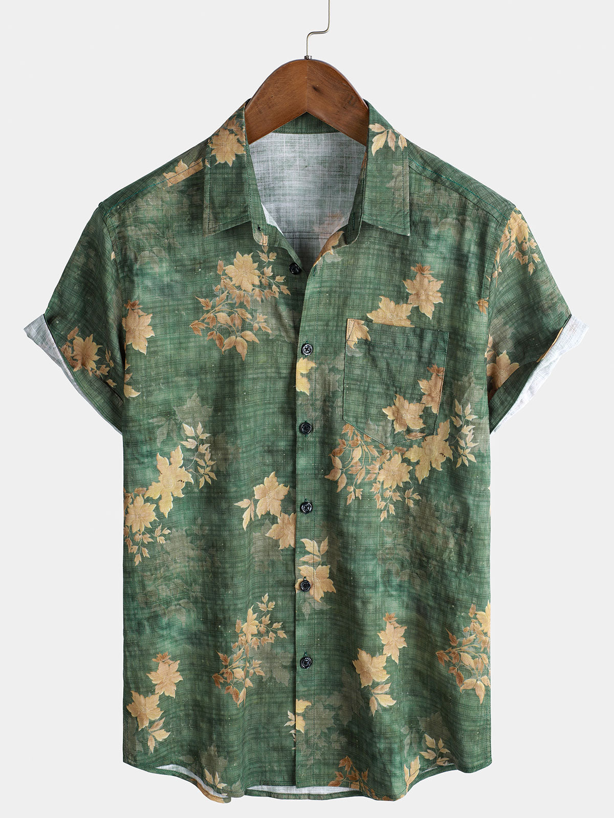 Men's Vintage Floral Print Pocket Beach Short Sleeve Shirt