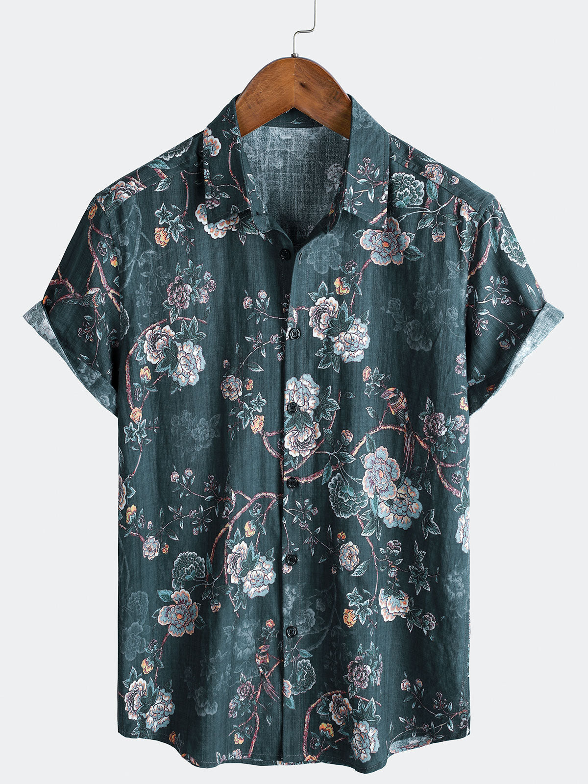 Men's Floral Print Camp Button Up Short Sleeve Casual Shirt