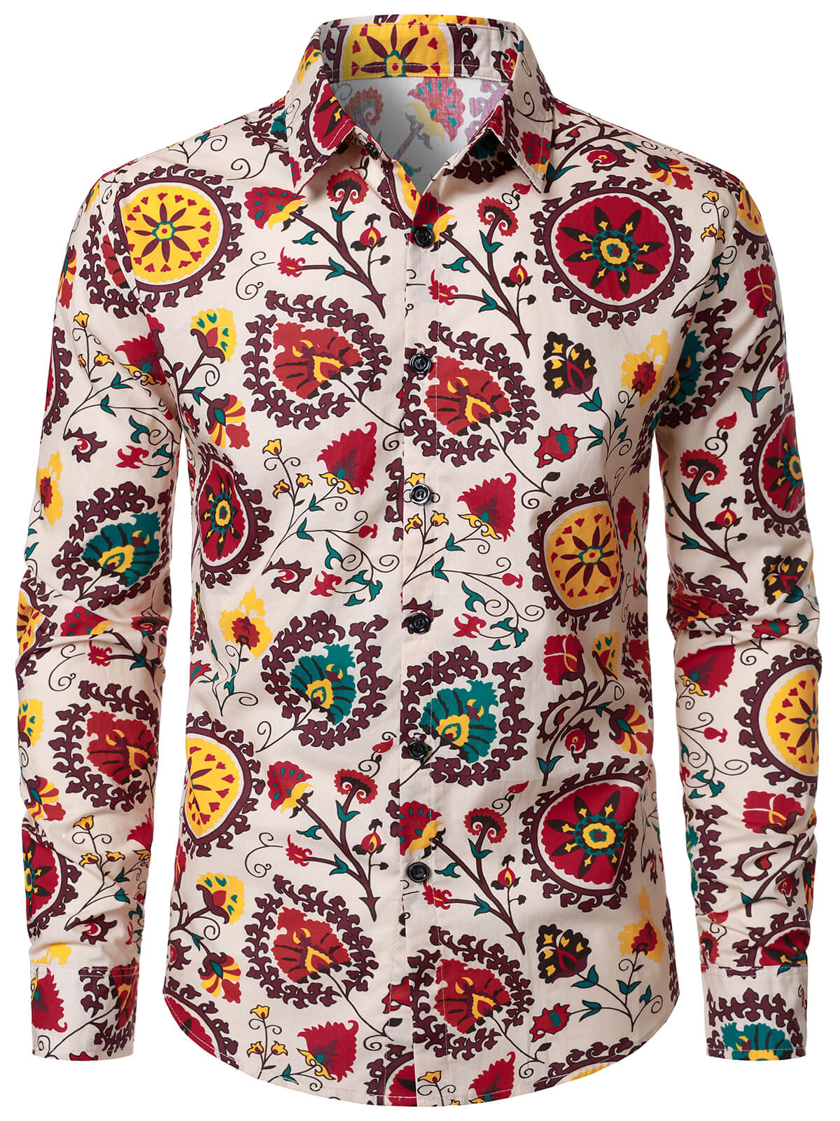Men's Vintage Print Cotton Long Sleeve Shirt