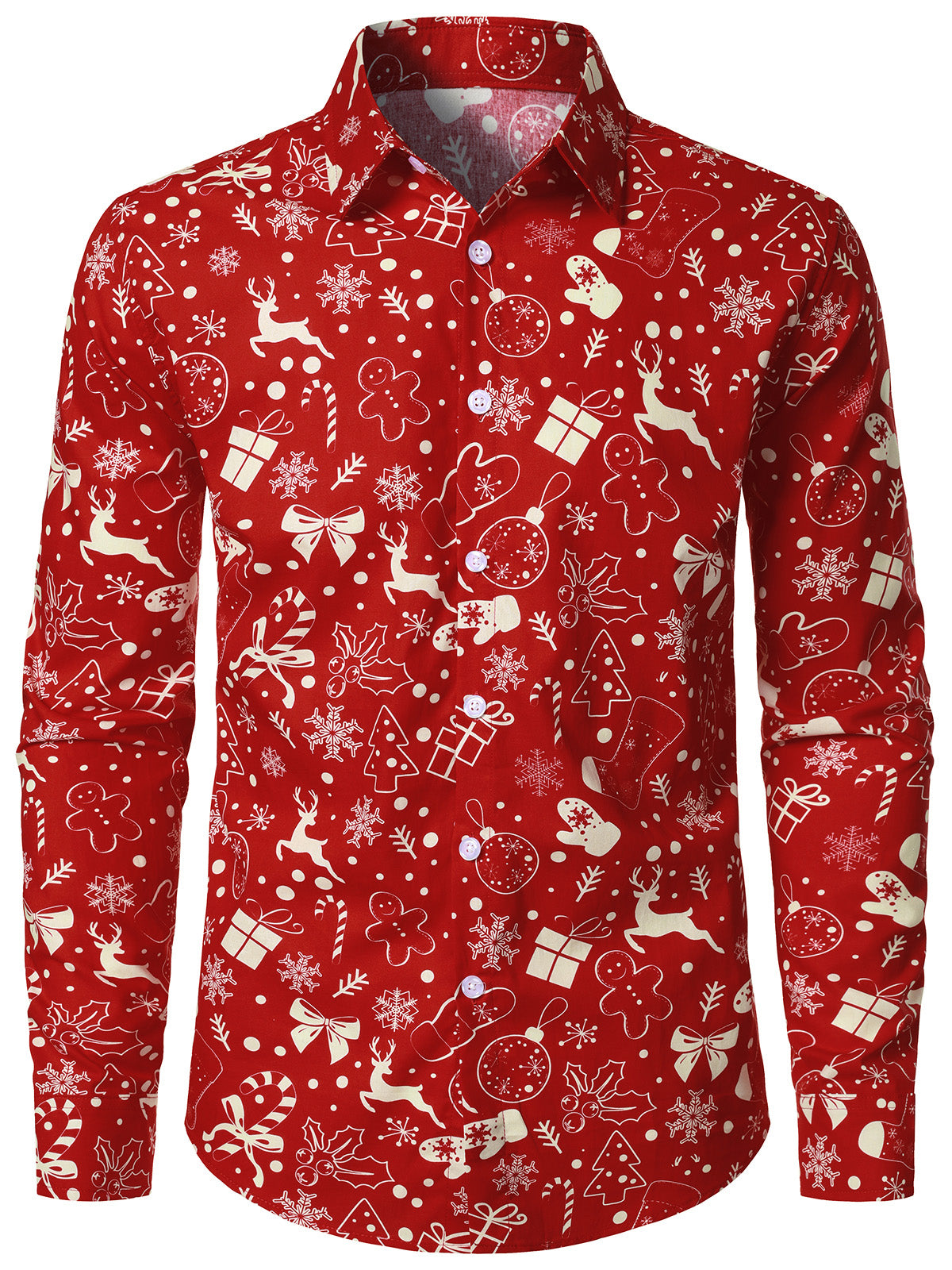 Men's Christmas Reindeer Holiday Red Long Sleeve Shirt