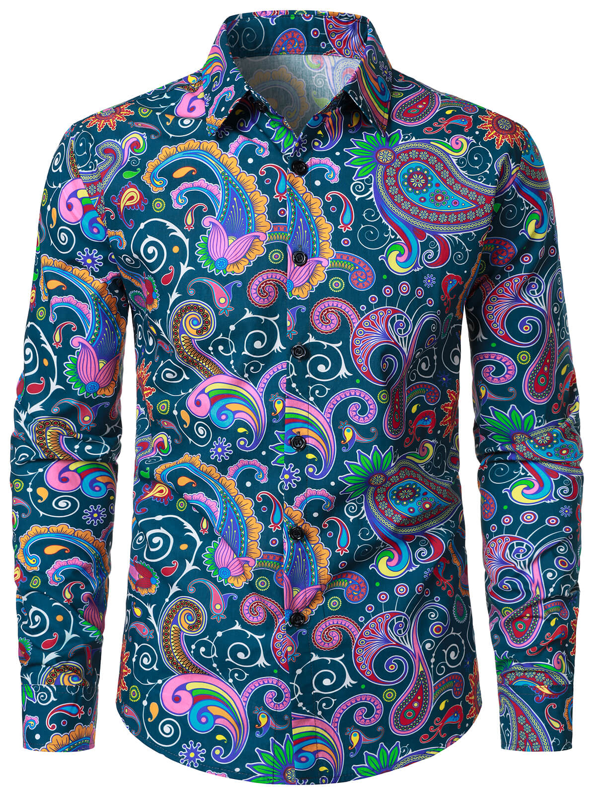 Men's Vintage 70s Paisley Print Cotton Disco Long Sleeve Shirt