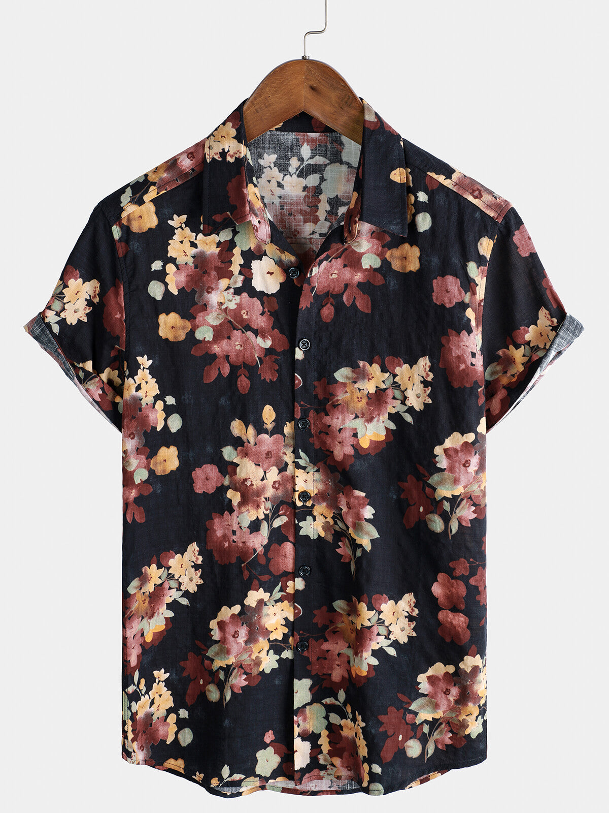 Men's Short Sleeve Floral Casual Cotton Beach Shirt