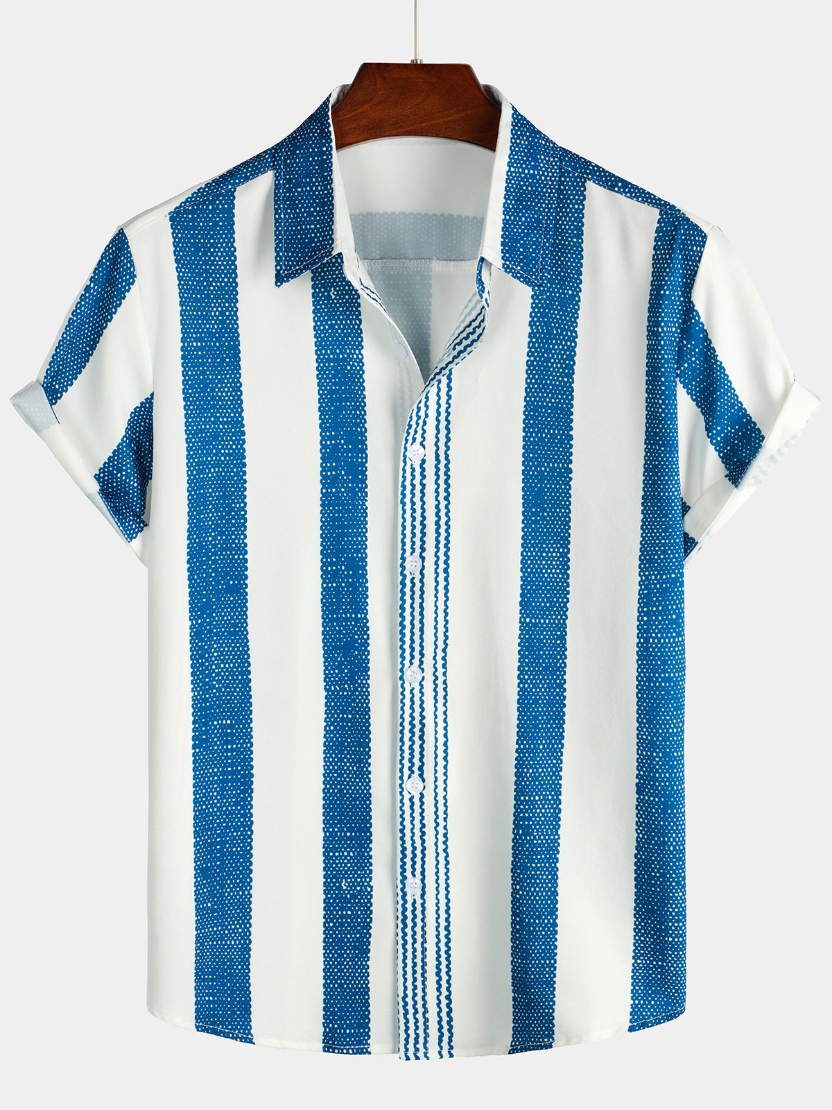 Men's Blue Vertical Striped Casual Cruise Summer Holiday Short Sleeve Shirt