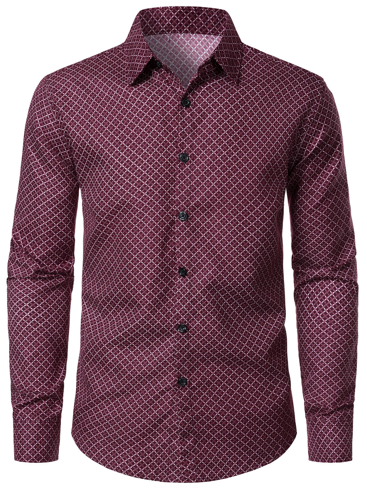 Men's Geometric Print Red Long Sleeve Dress Shirt