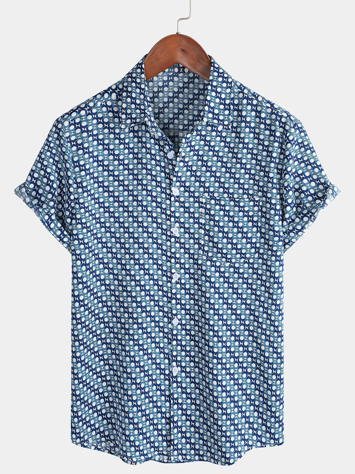 Men's Casual Holiday Summer Short Sleeve Blue Button Up Shirt
