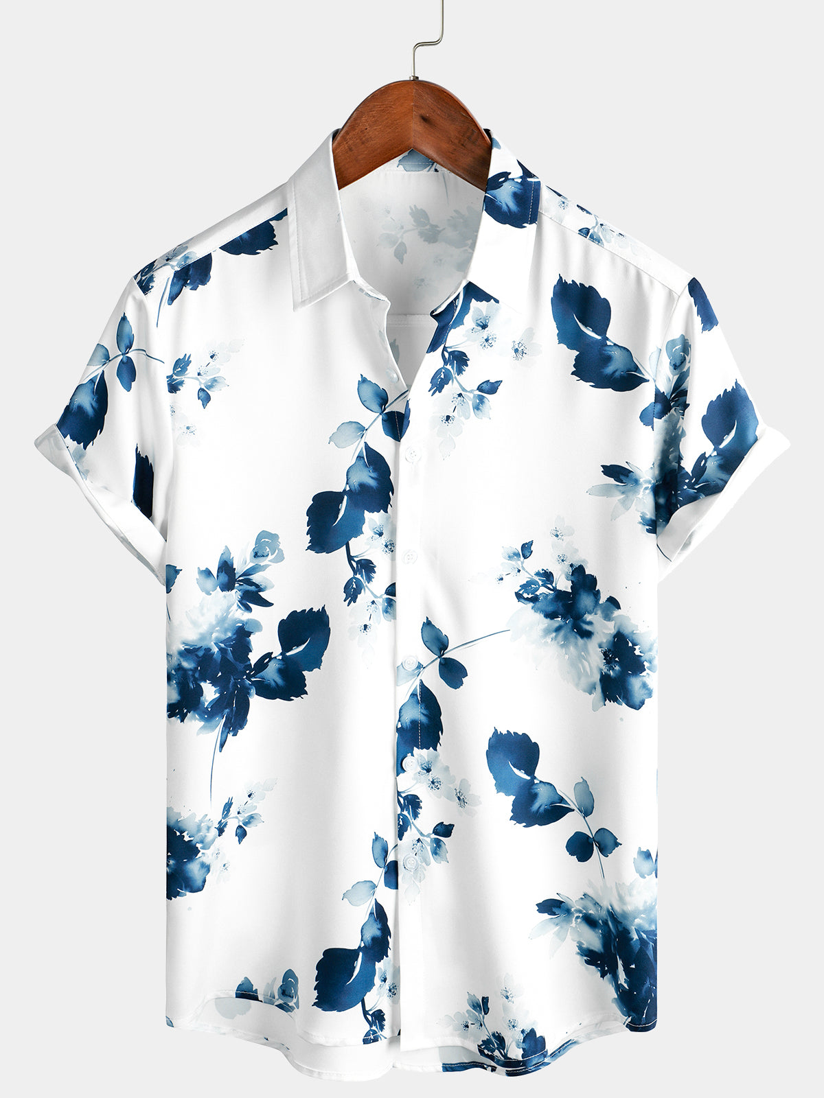 Men's Casual Floral Art Button Up Short Sleeve Summer Holiday Beach Shirt