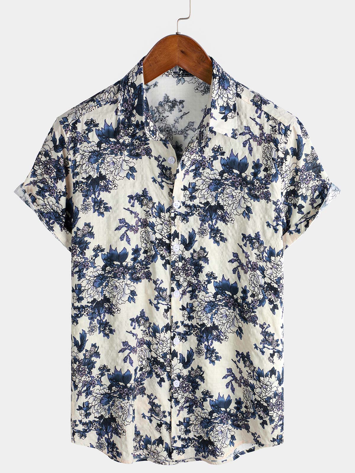 Men's Floral Print Short Sleeve Retro Shirt