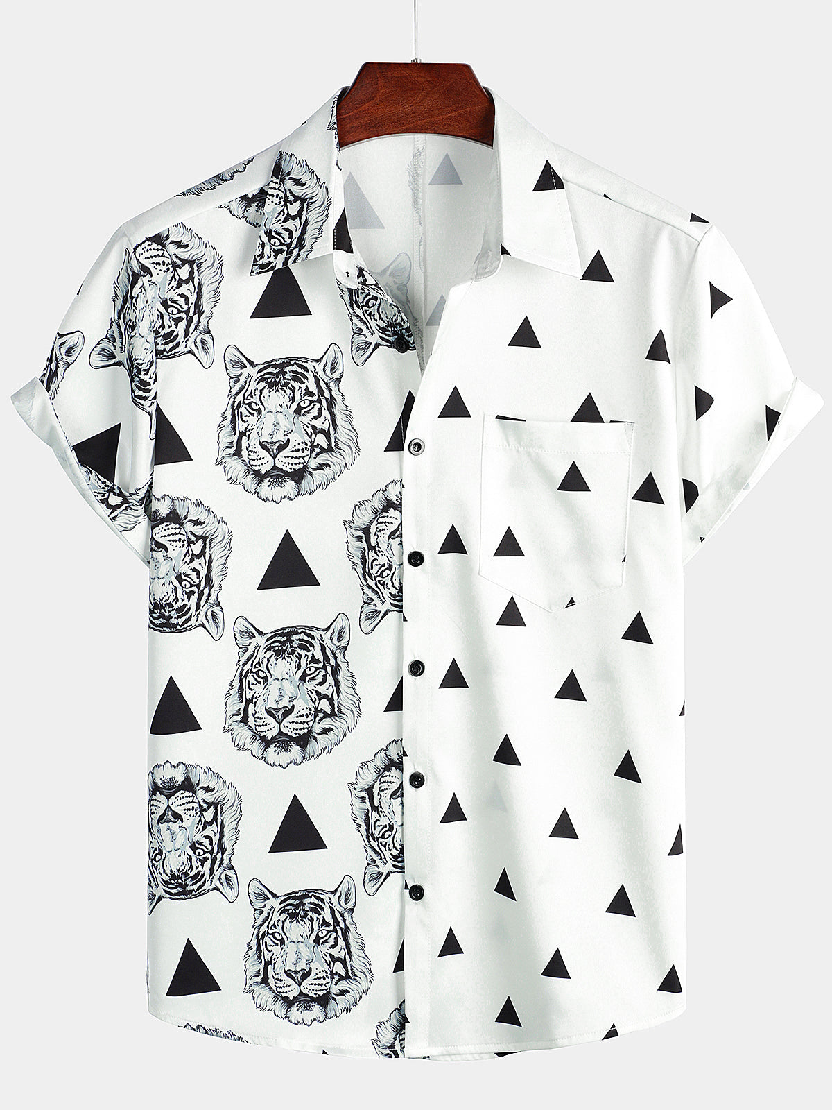 Men's Tiger Print Summer Pocket Causal Short Sleeve Shirt