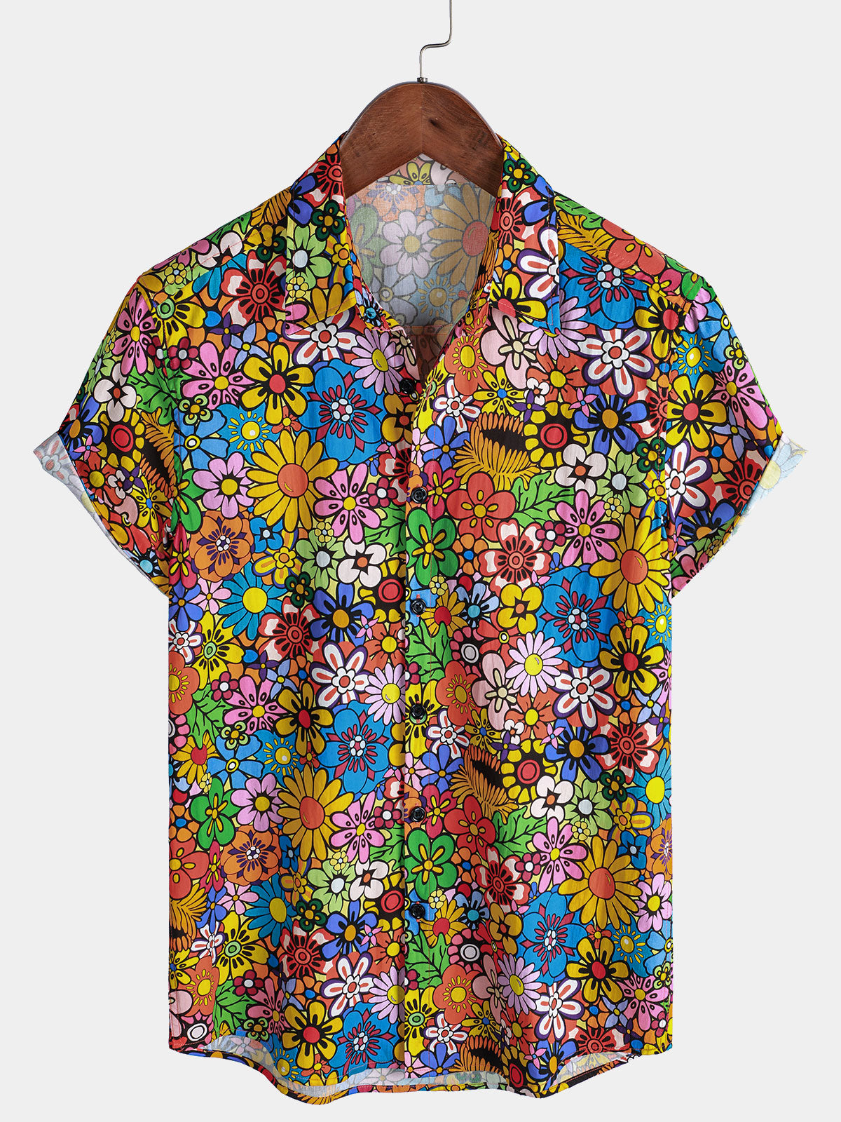 Men's Vintage 70s Floral Print Breathable Cotton Pocket Shirt