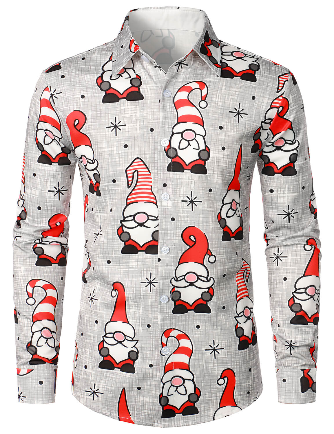 Men s Christmas Holiday Cute Gnome Print Funny Long Sleeve Shirt irishirt