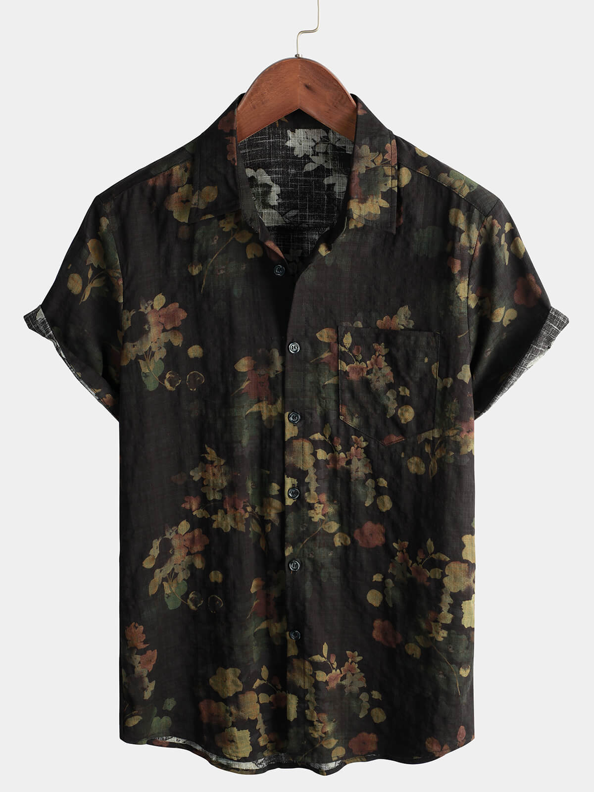 Men's Short Sleeve Casual Cotton Floral Camouflage Retro Beach Shirt