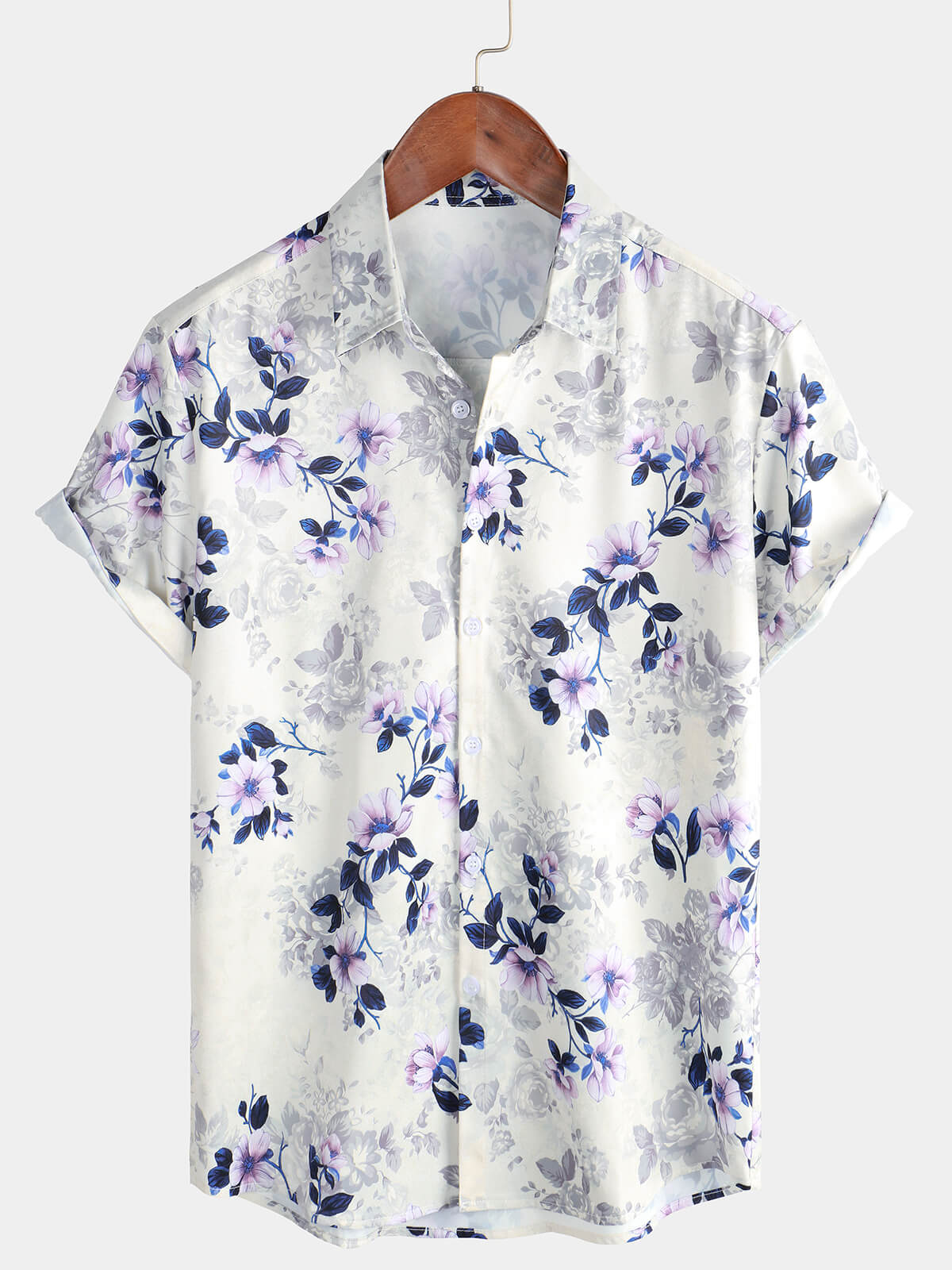 Men's Summer Short Sleeve Floral Print Casual Button Up Shirt