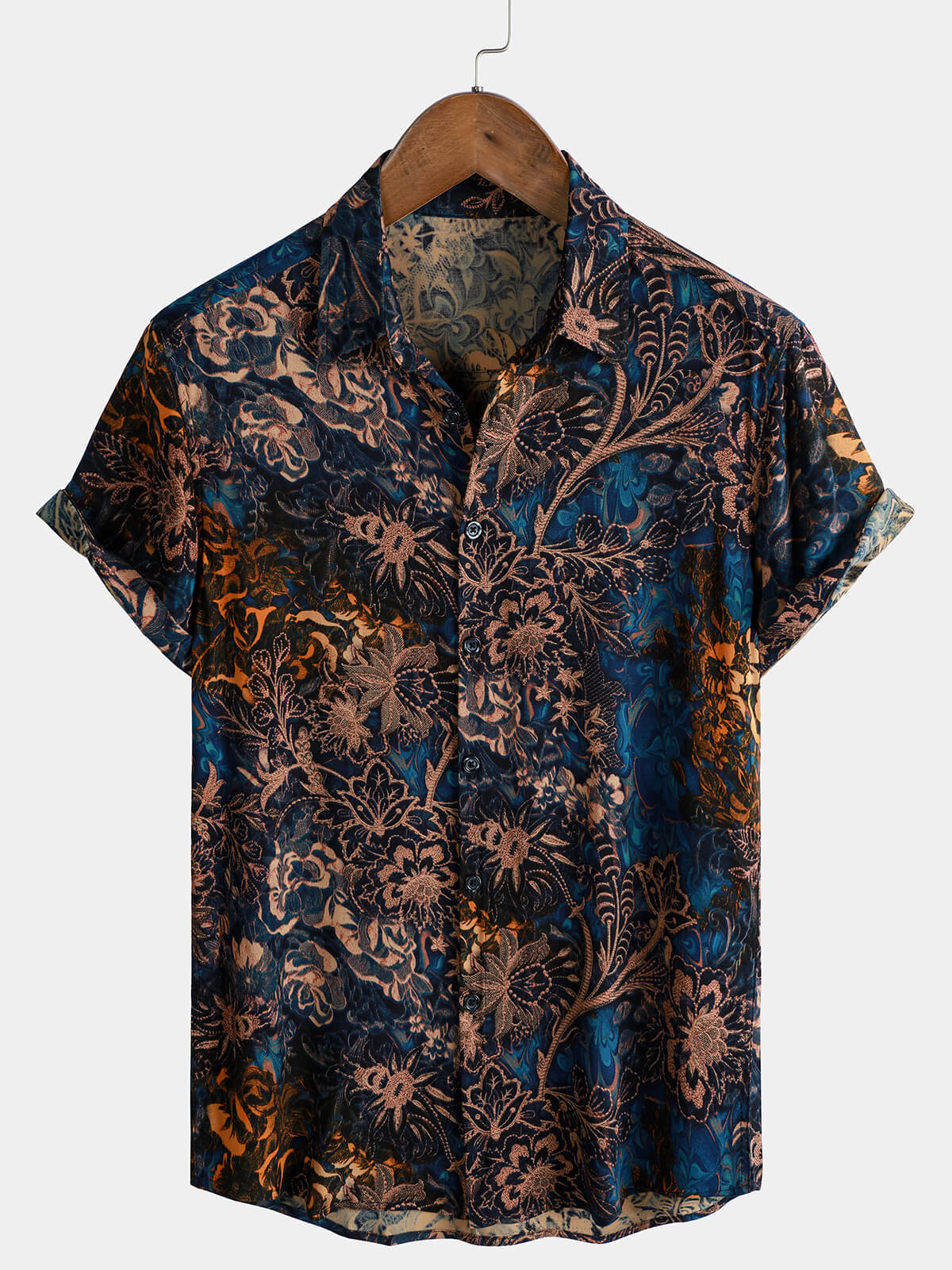 Men's Retro Floral 100%Rayon Short Sleeve Resort Shirt