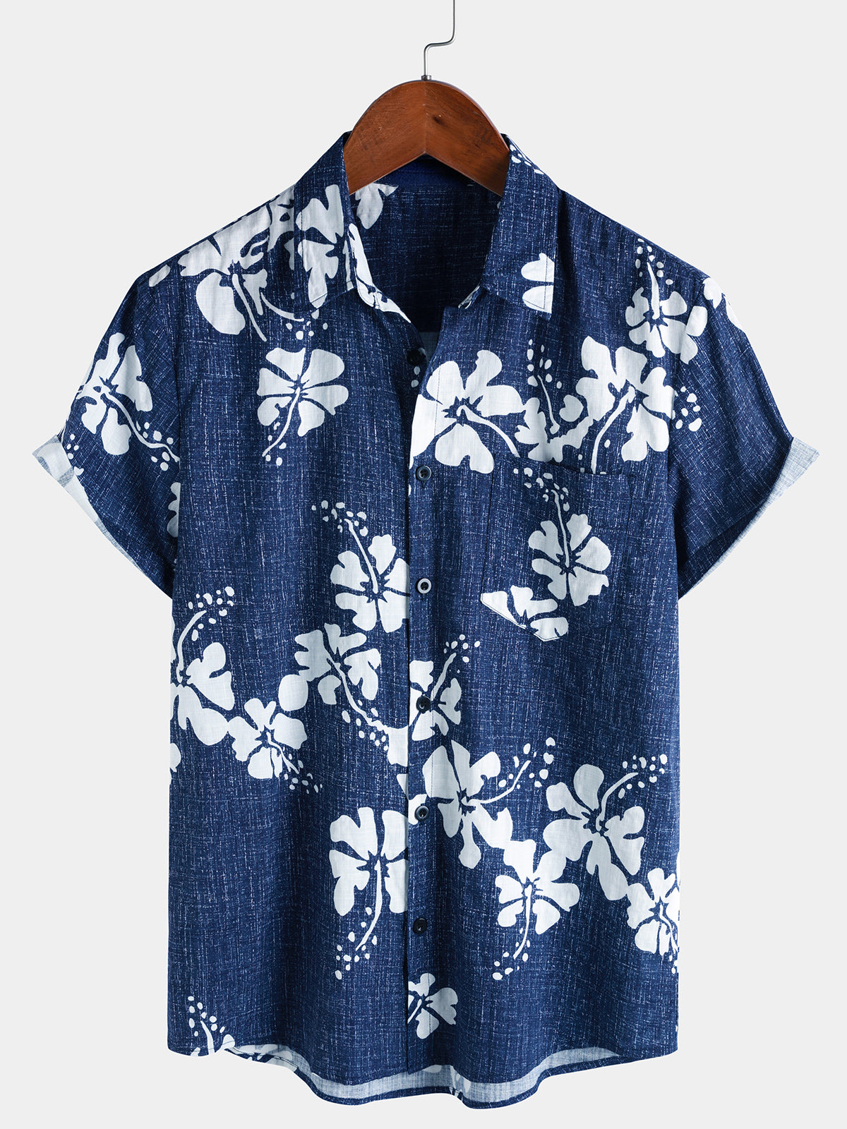 Men’s Blue Vintage Striped Hawaiian Button Up Short Sleeve Shirt