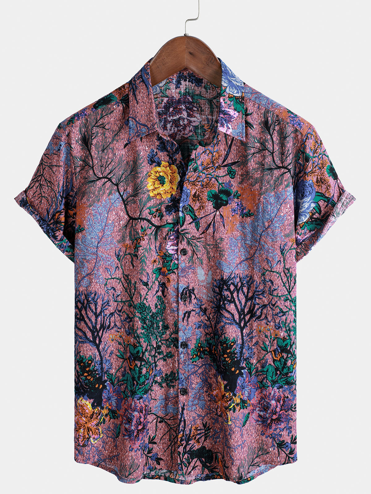 Men's Breathable Retro Floral Print Summer Short Sleeve Shirt